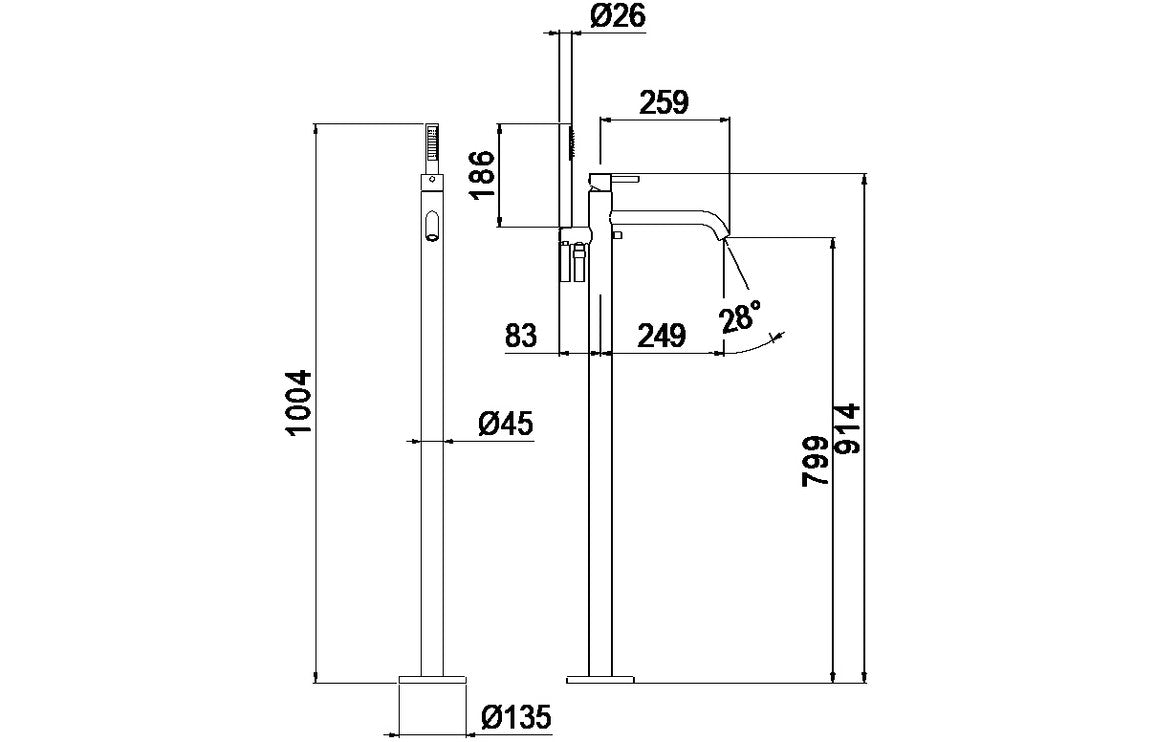 Vema Maira Floor Standing Bath Filler - Matt Black