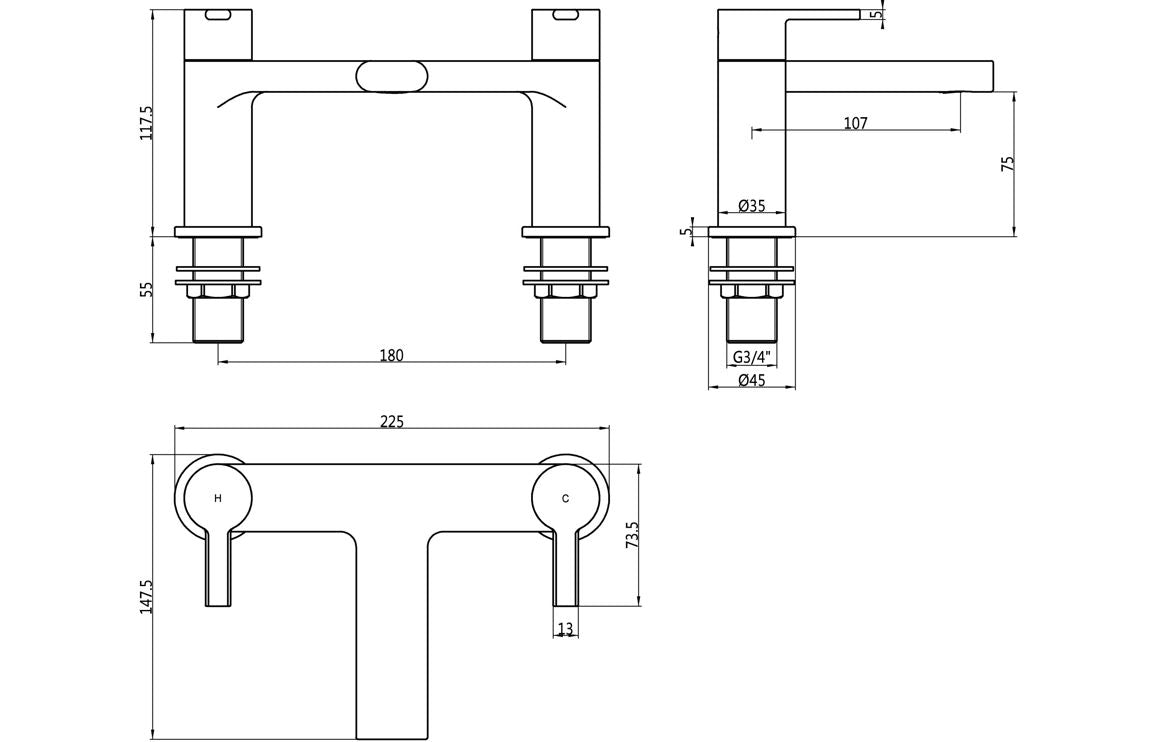 Evola Bath Filler - Chrome