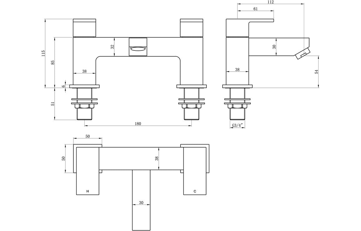 Ponza Bath Filler - Chrome