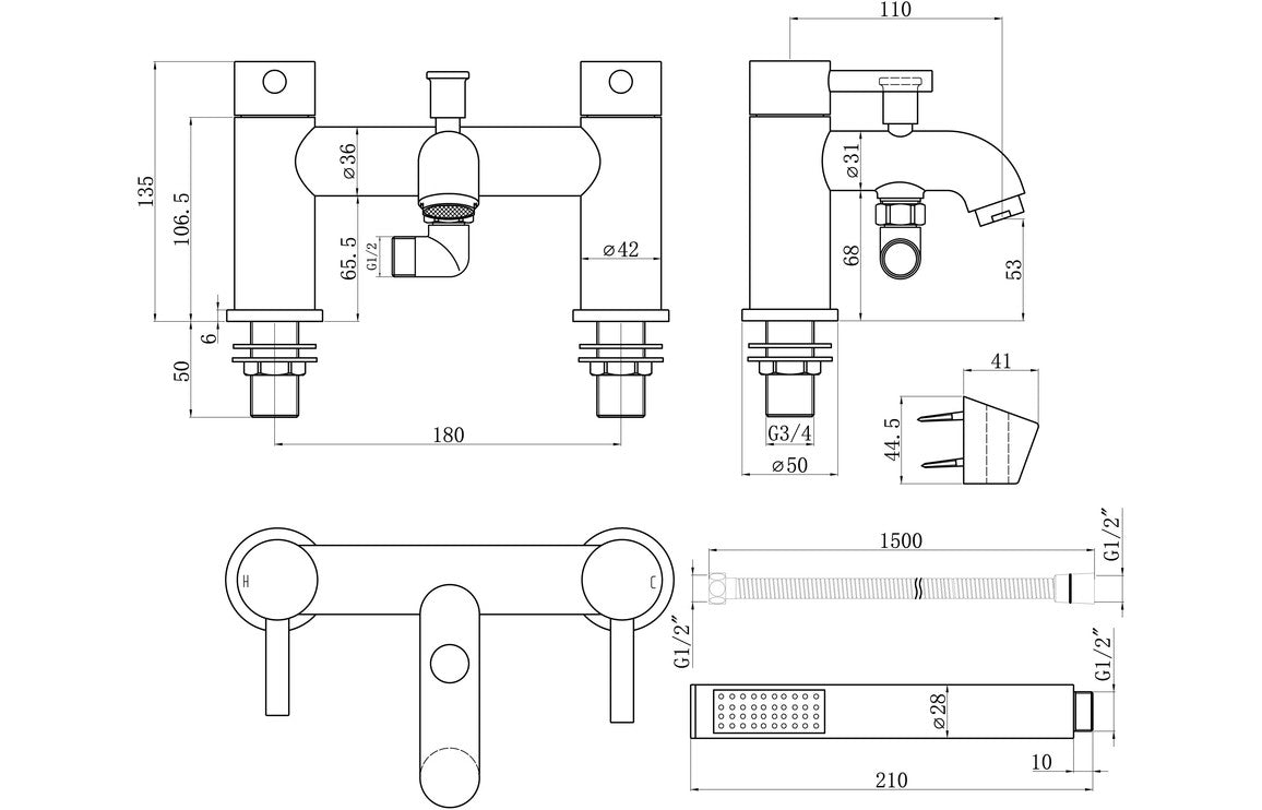 Pescara Bath/Shower Mixer & Bracket - Brushed Bronze