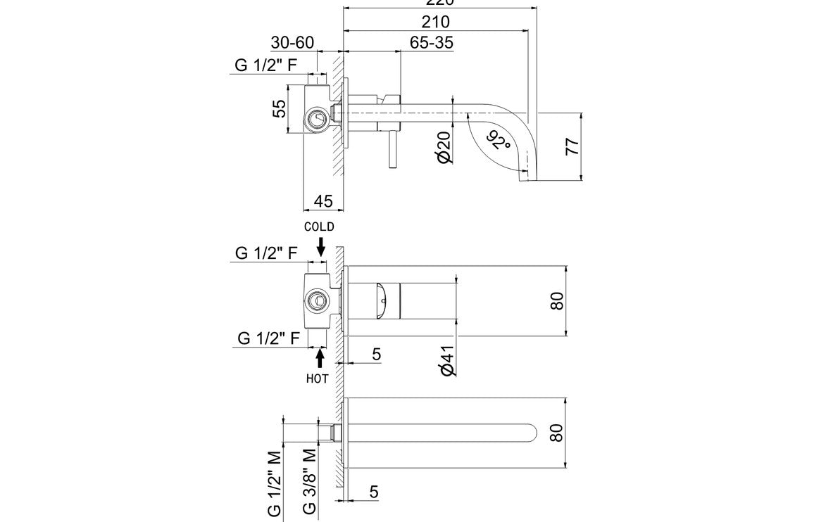 Vema Maira Wall Mounted Basin Mixer - Chrome