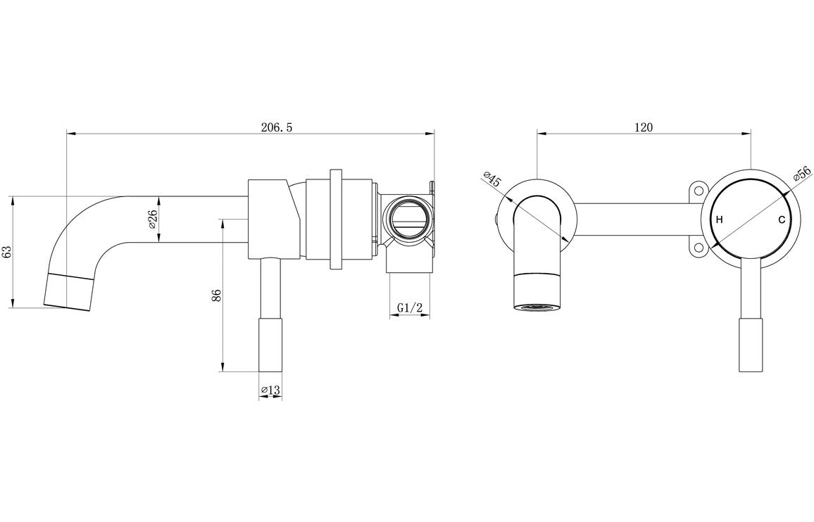 Pescara Wall Mounted Basin Mixer - Brushed Brass