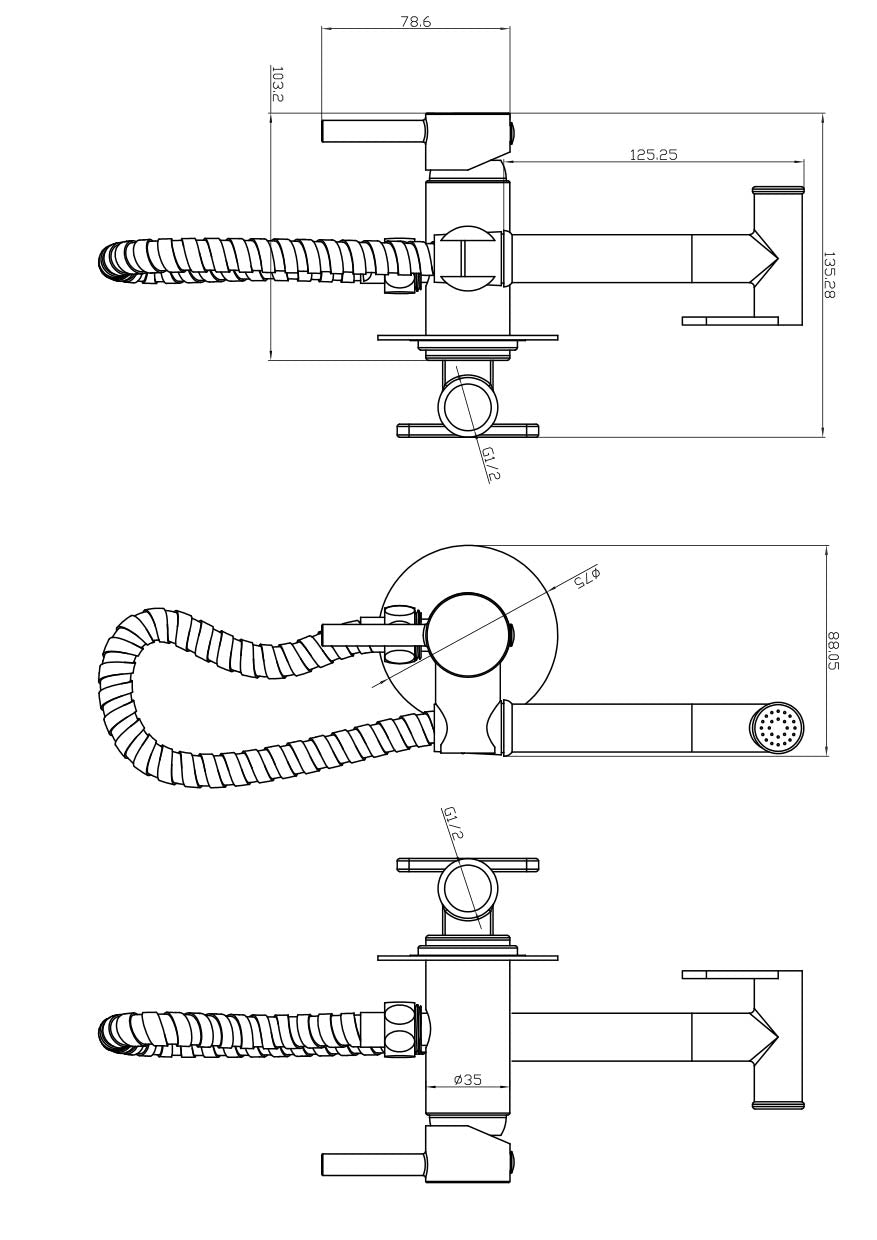 Douche Handset, Flexi, Holder and Outlet Elbow
