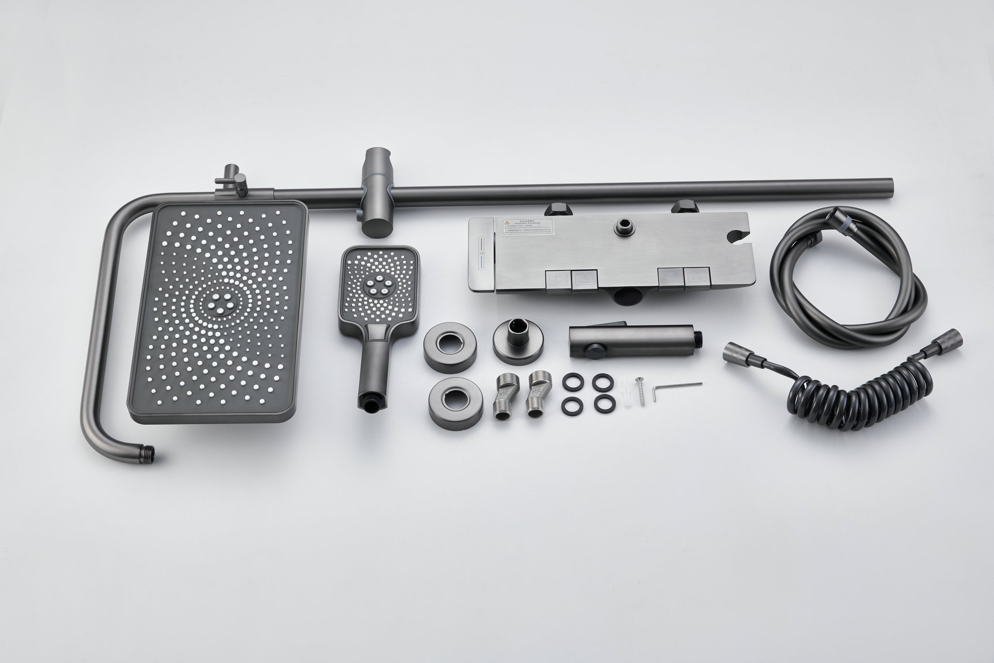 Novo Dynamic Thermostatic Brushed Gunmetal Modern Mixer Shower System 4-Function Solid Brass