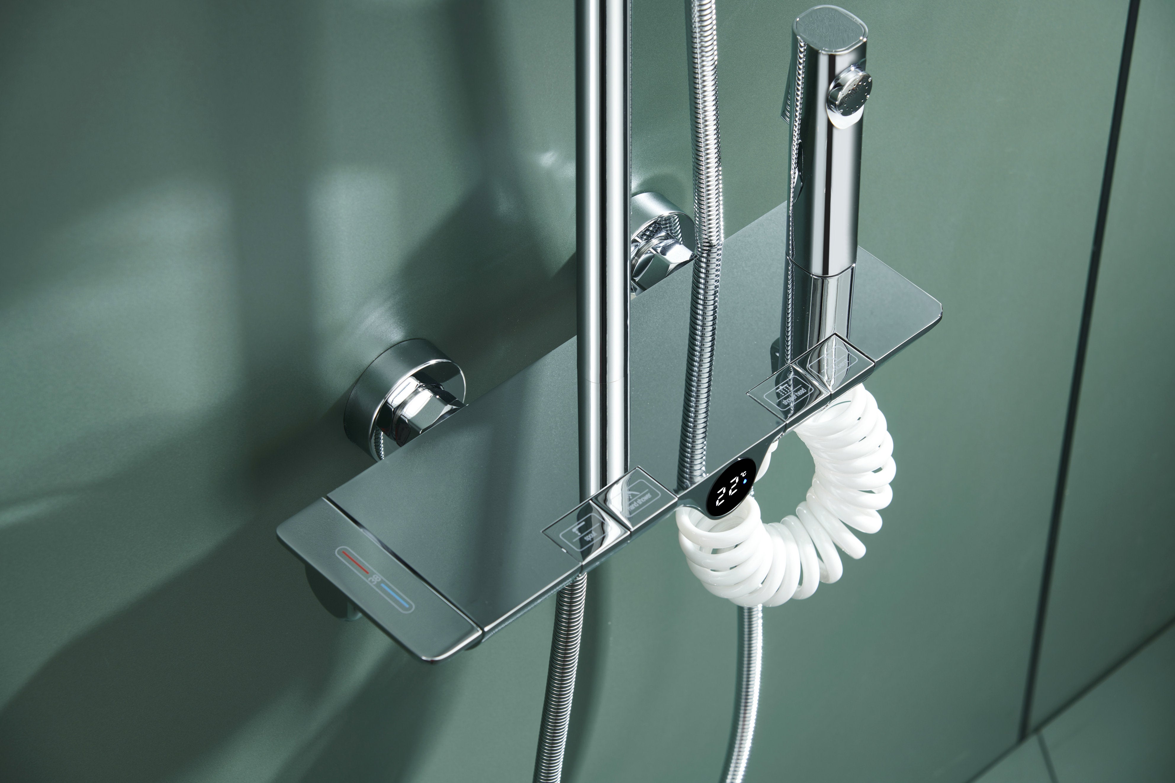 Novo Dynamic Thermostatic Chrome Modern Mixer Shower System 4-Function Solid Brass