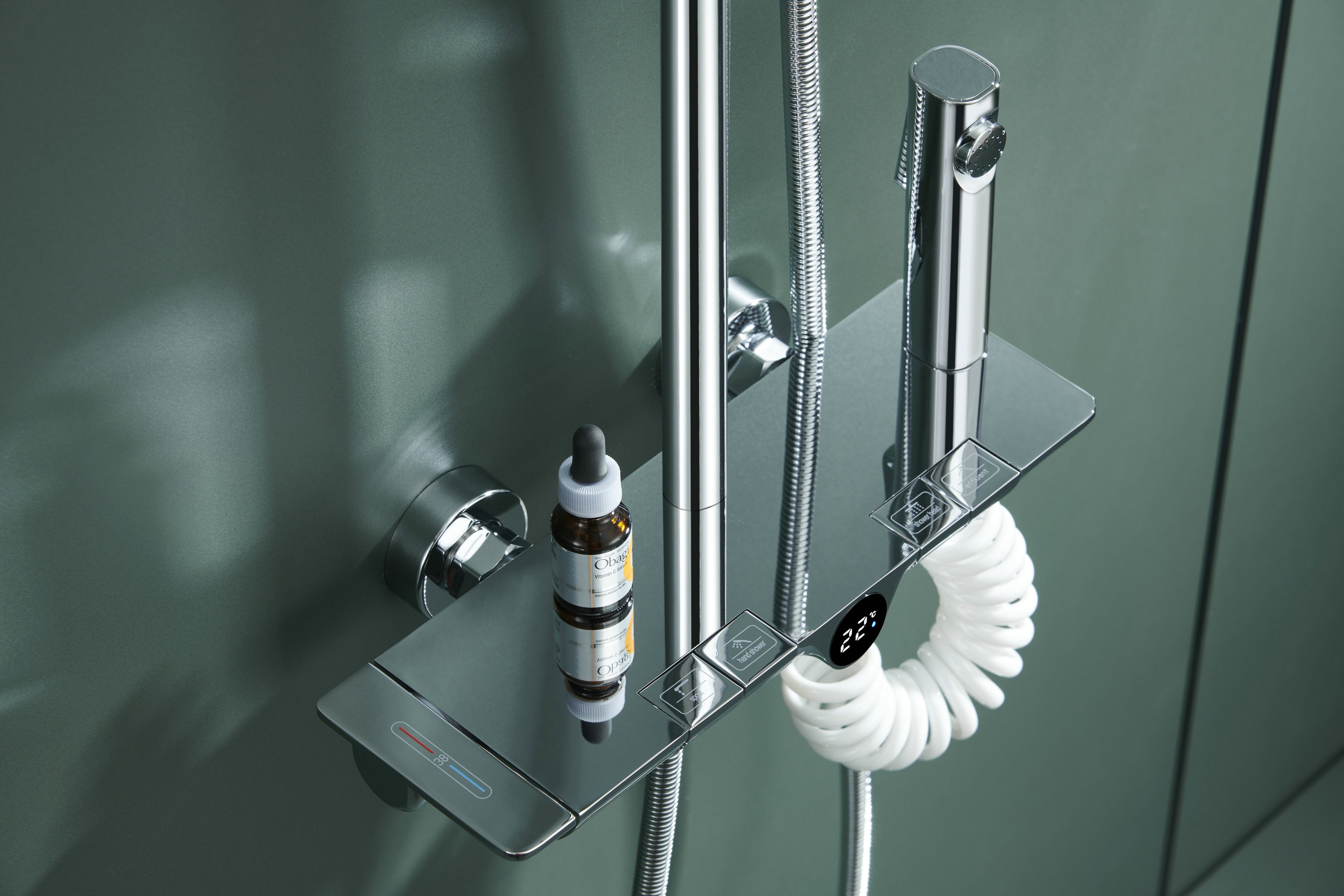 Novo Dynamic Thermostatic Chrome Modern Mixer Shower System 4-Function Solid Brass
