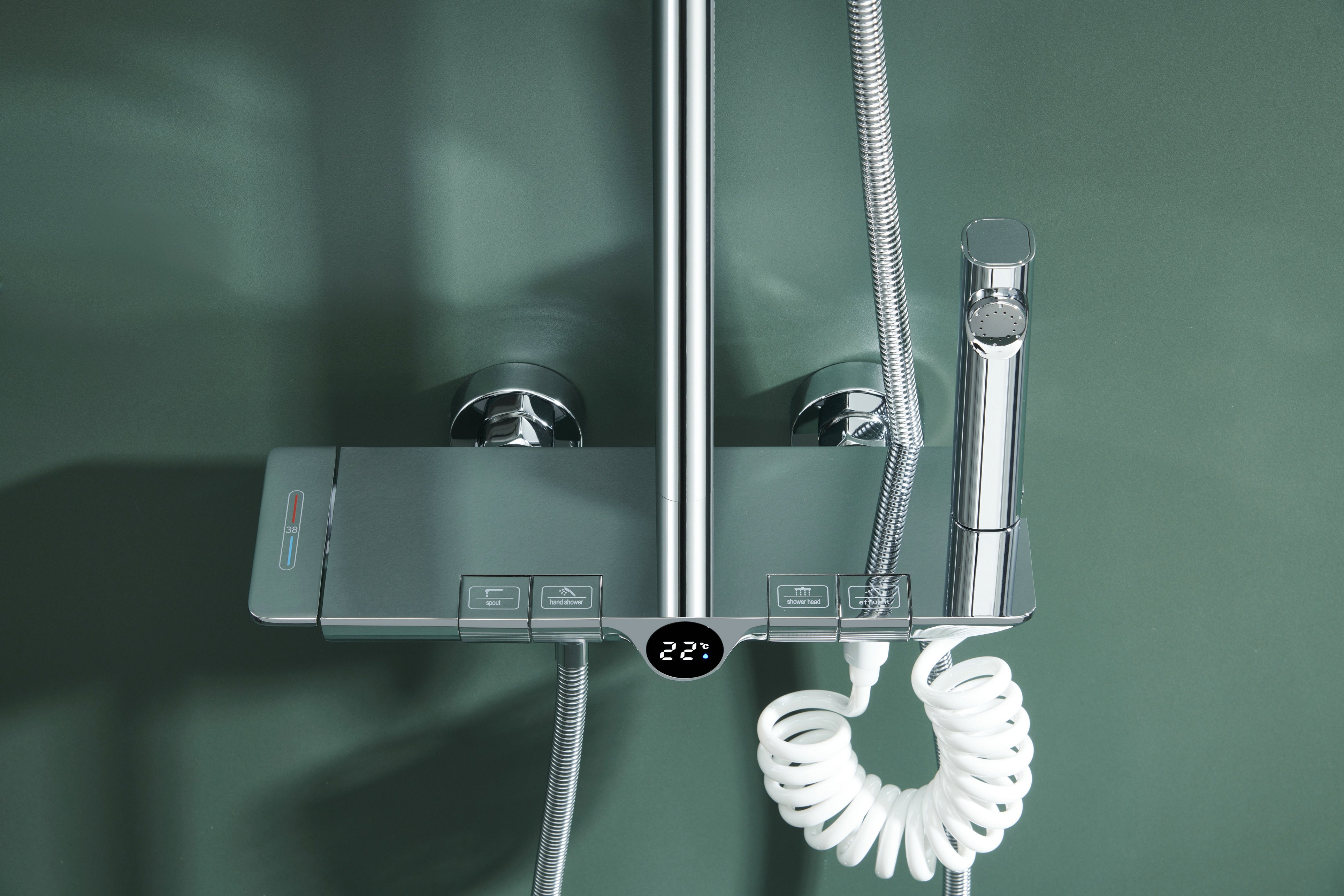 Novo Dynamic Thermostatic Chrome Modern Mixer Shower System 4-Function Solid Brass