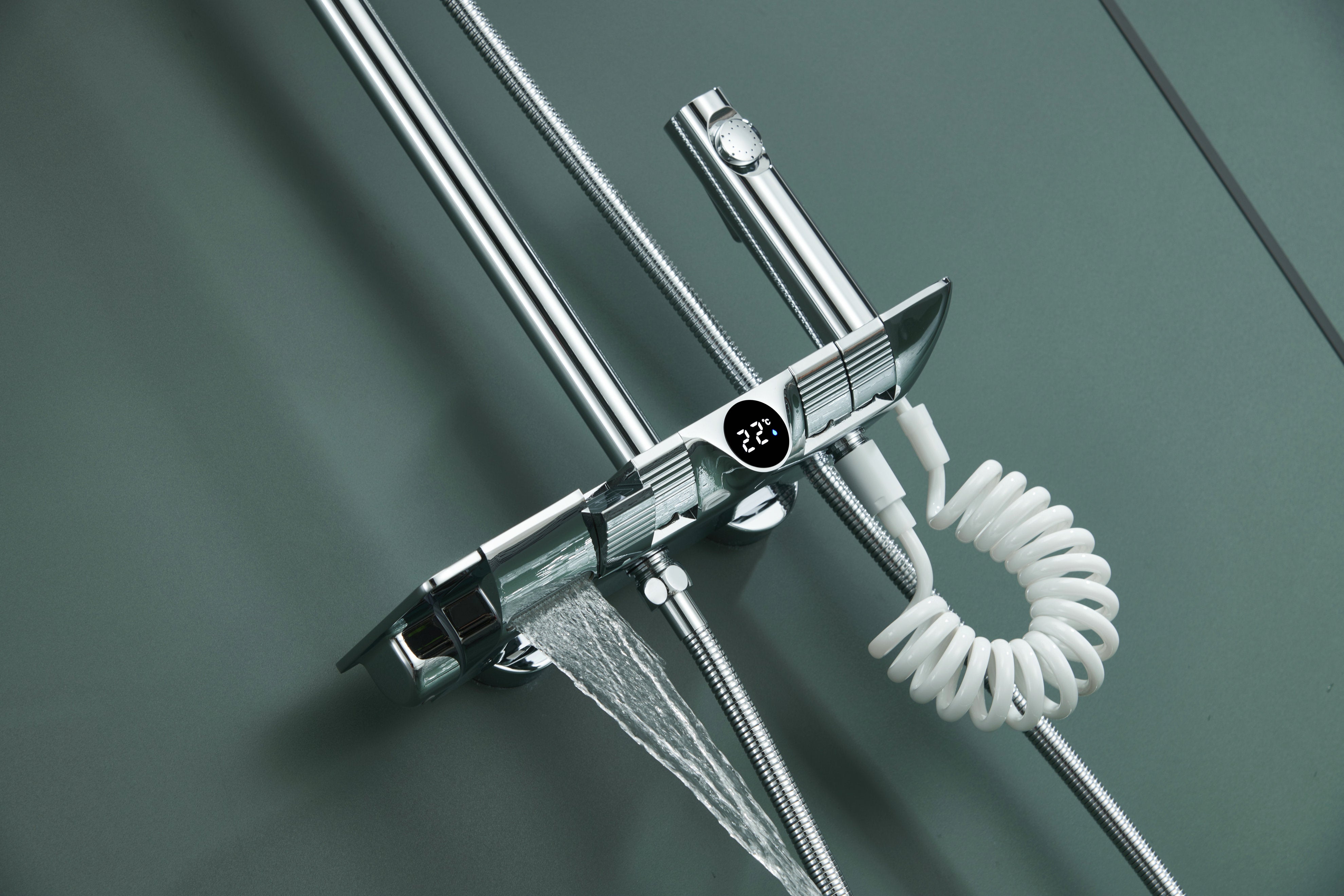 Novo Dynamic Thermostatic Chrome Modern Mixer Shower System 4-Function Solid Brass