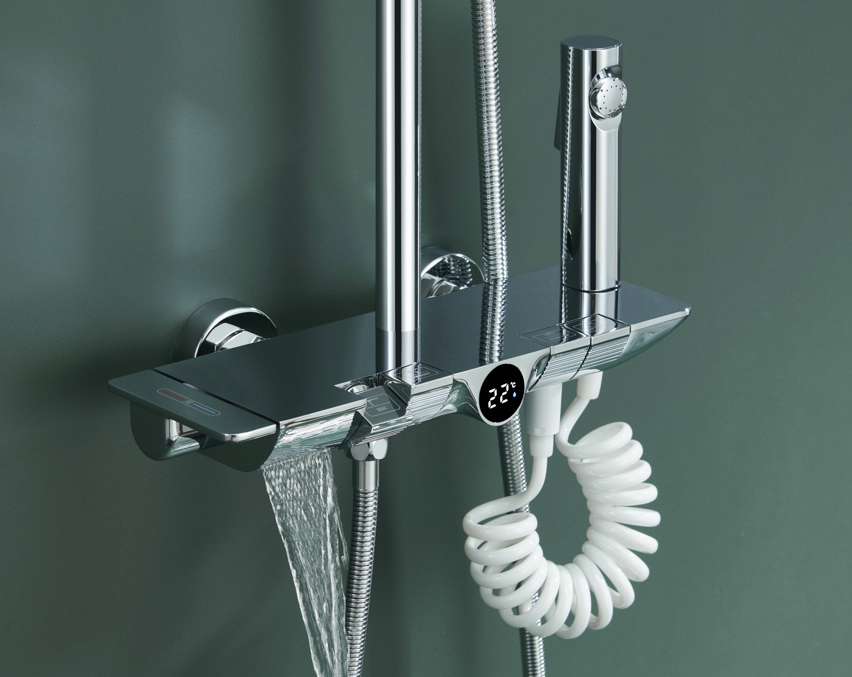 Novo Dynamic Thermostatic Chrome Modern Mixer Shower System 4-Function Solid Brass