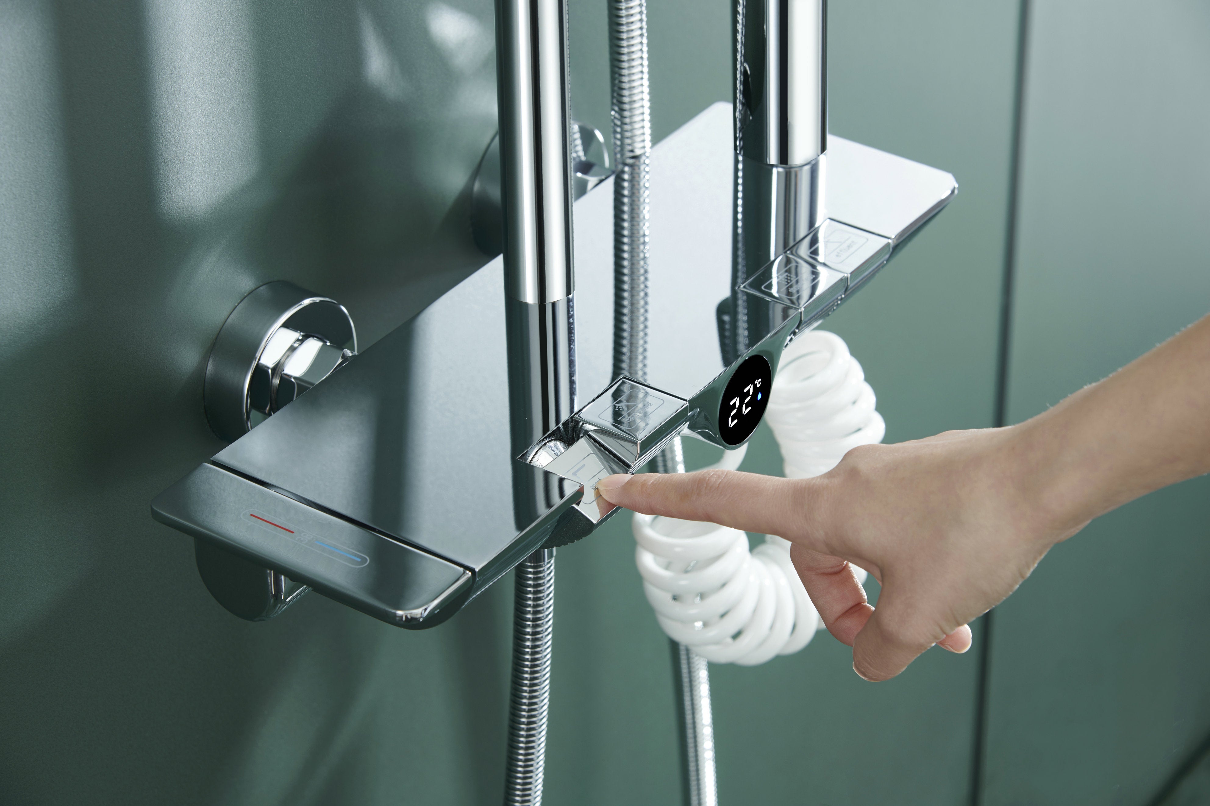 Novo Dynamic Thermostatic Chrome Modern Mixer Shower System 4-Function Solid Brass