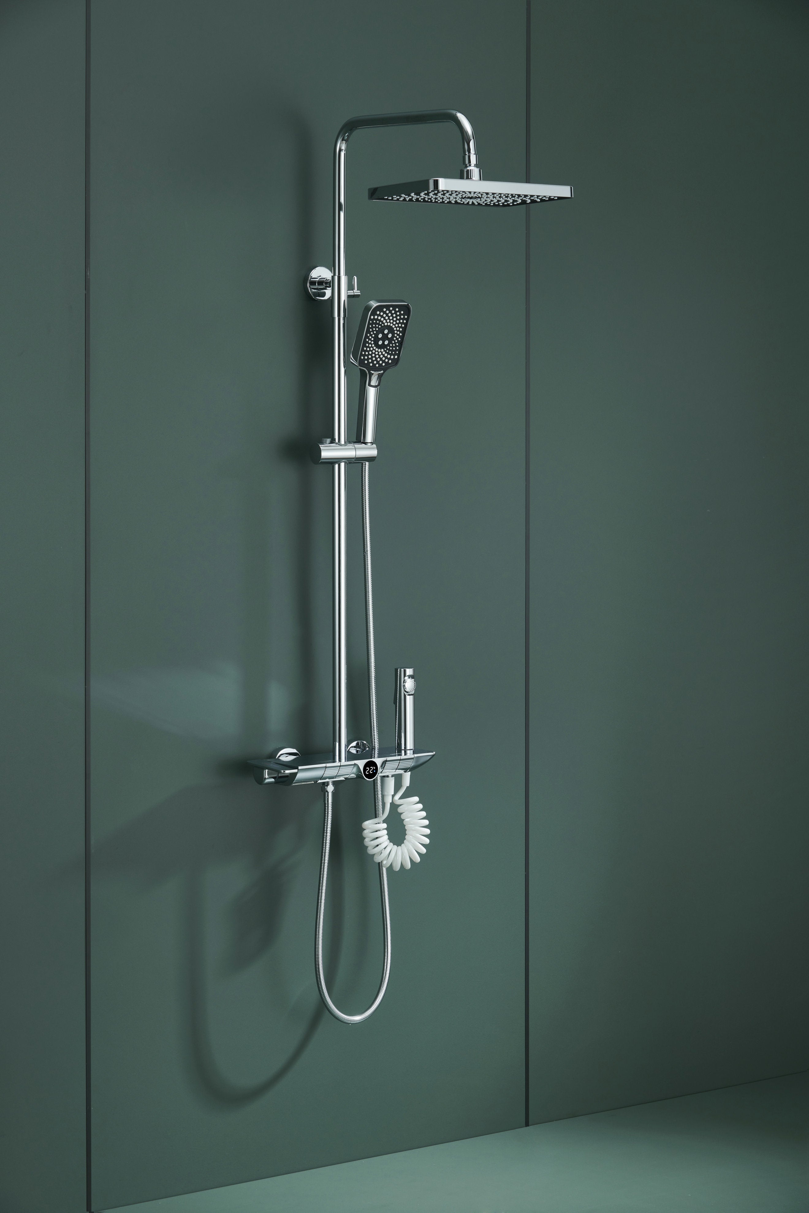 Novo Dynamic Thermostatic Chrome Modern Mixer Shower System 4-Function Solid Brass