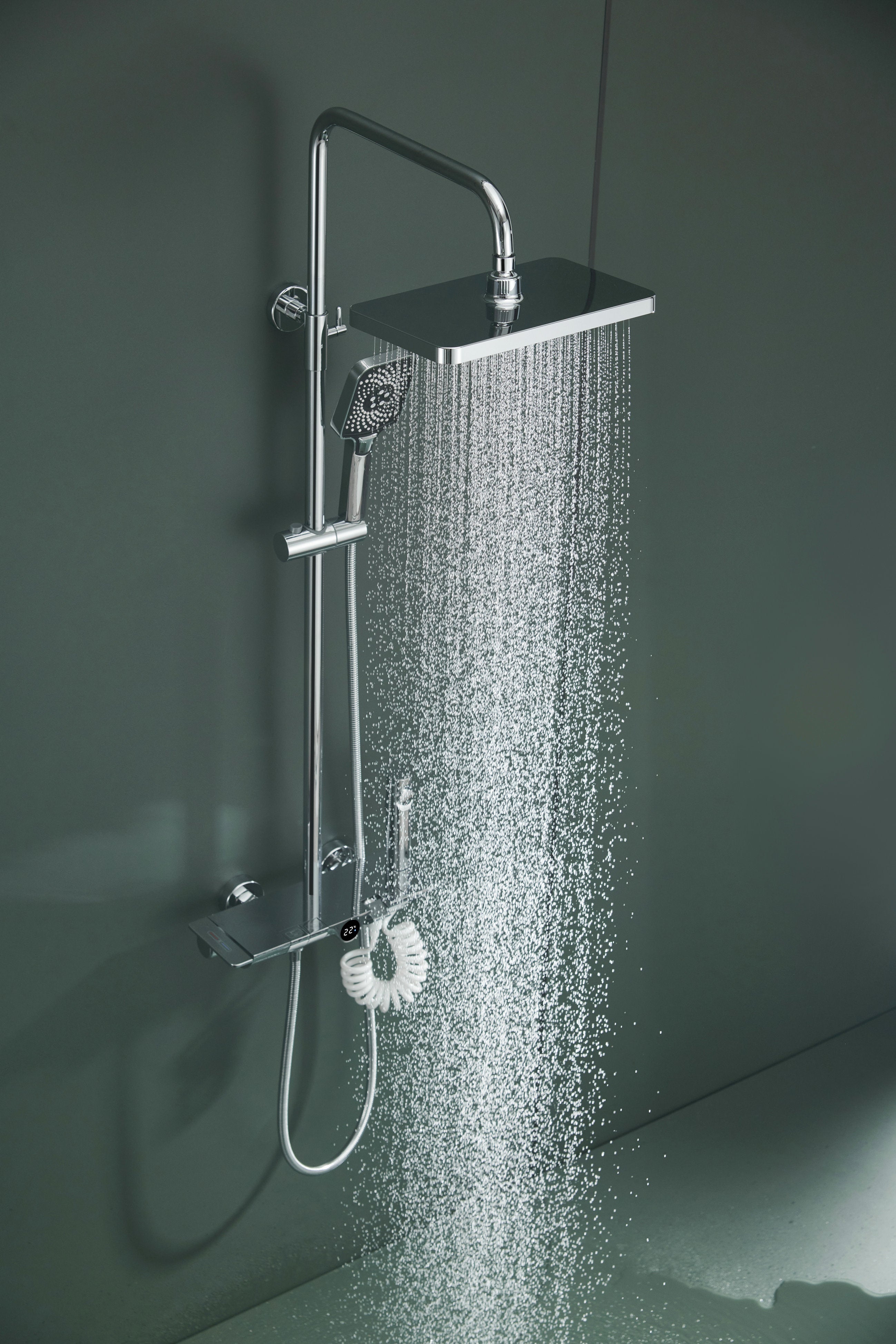 Novo Dynamic Thermostatic Chrome Modern Mixer Shower System 4-Function Solid Brass