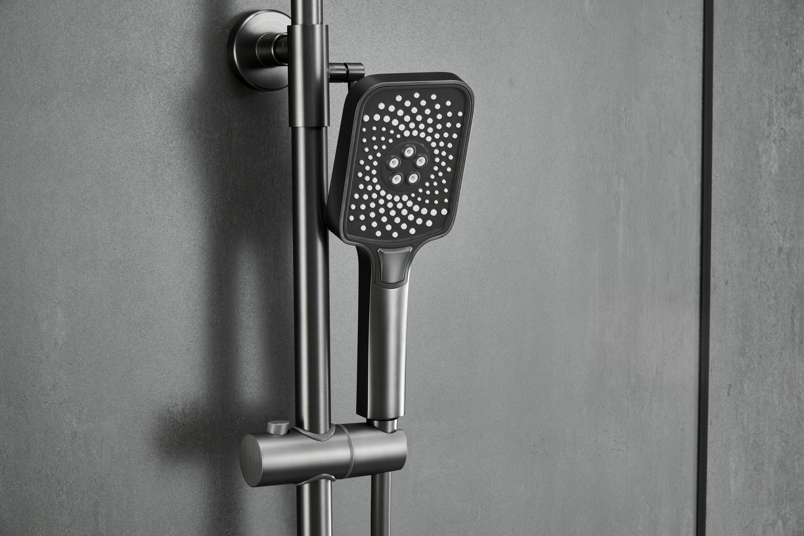 Novo Dynamic Thermostatic Brushed Gunmetal Modern Mixer Shower System 4-Function Solid Brass