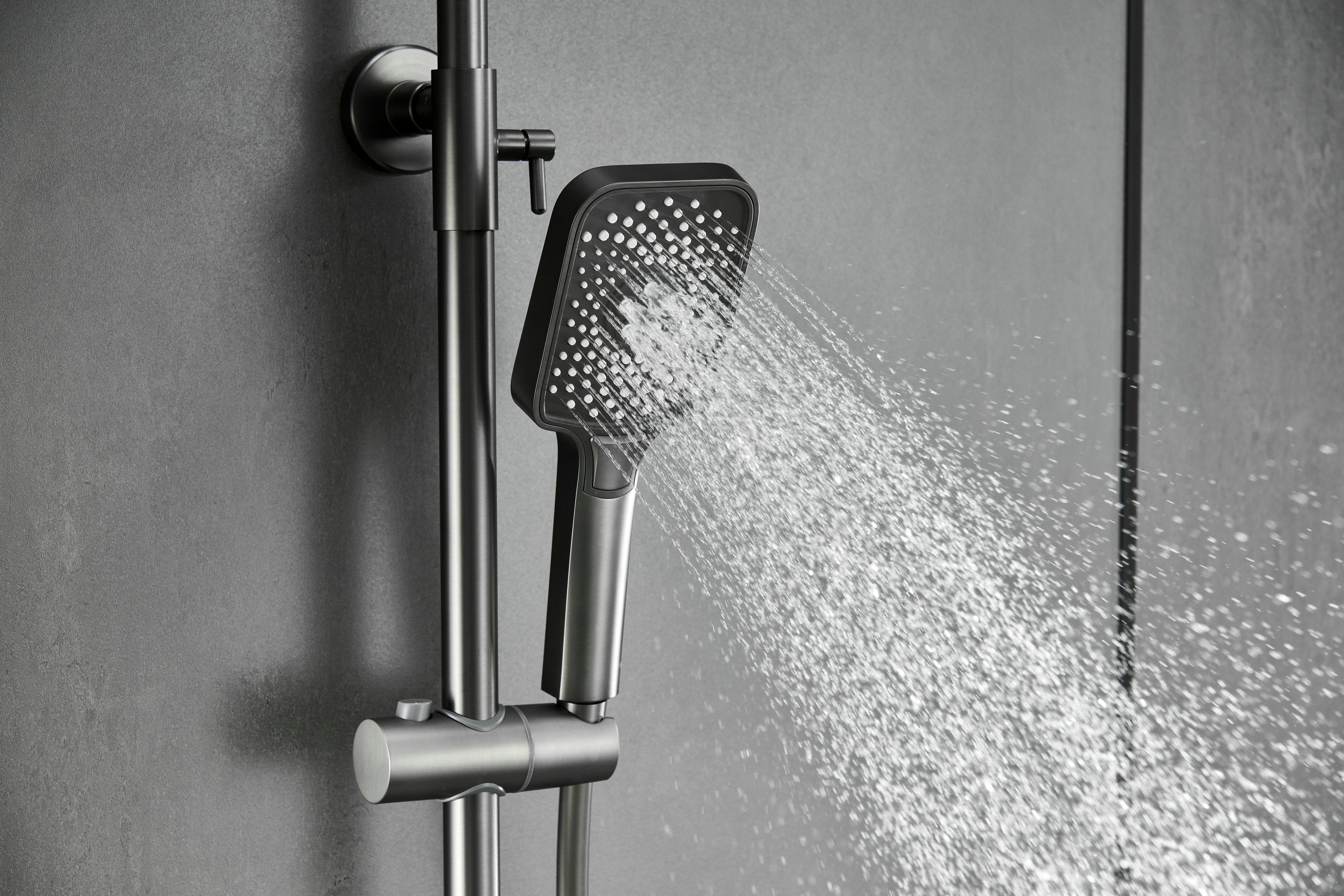 Novo Dynamic Thermostatic Brushed Gunmetal Modern Mixer Shower System 4-Function Solid Brass