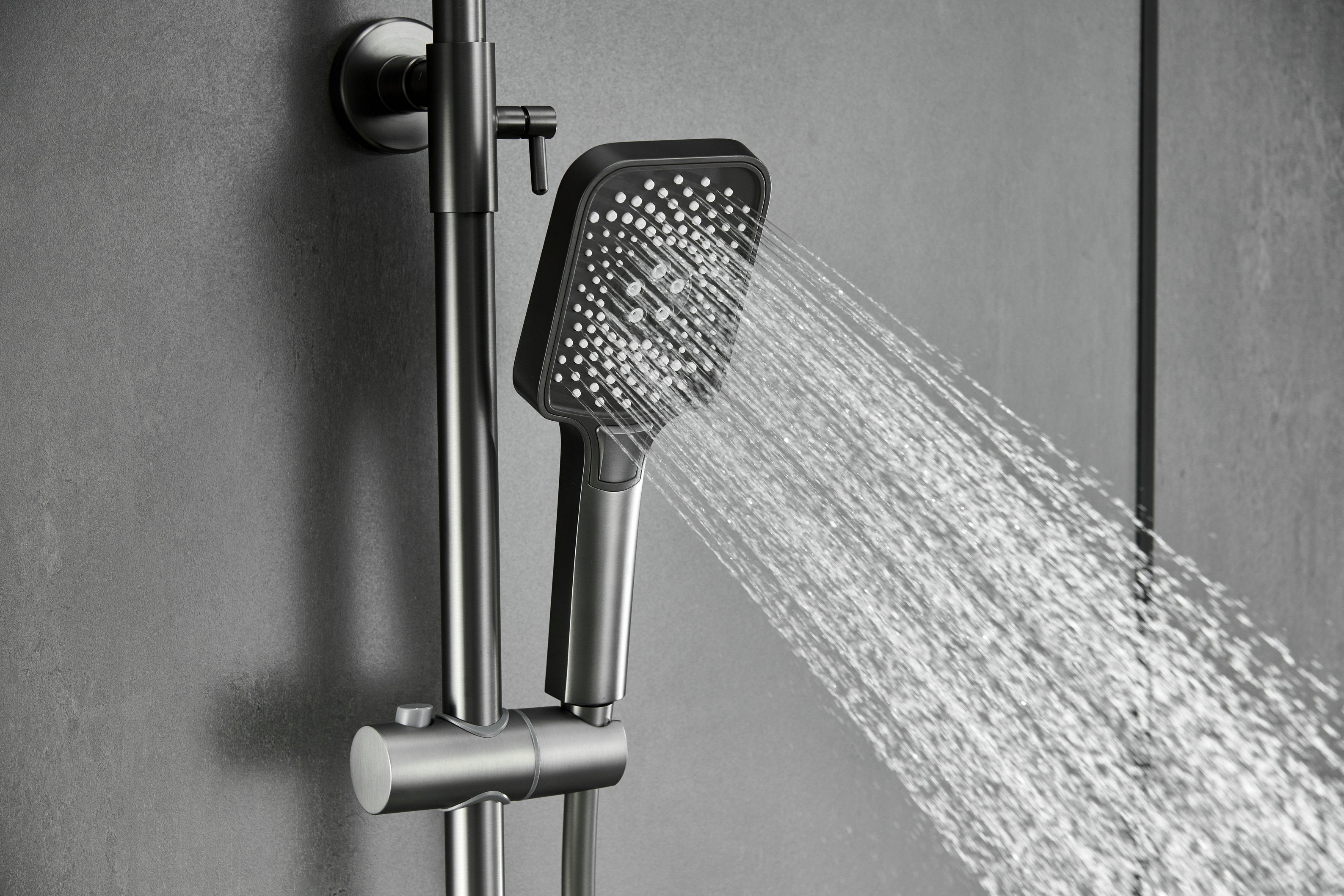 Novo Dynamic Thermostatic Brushed Gunmetal Modern Mixer Shower System 4-Function Solid Brass