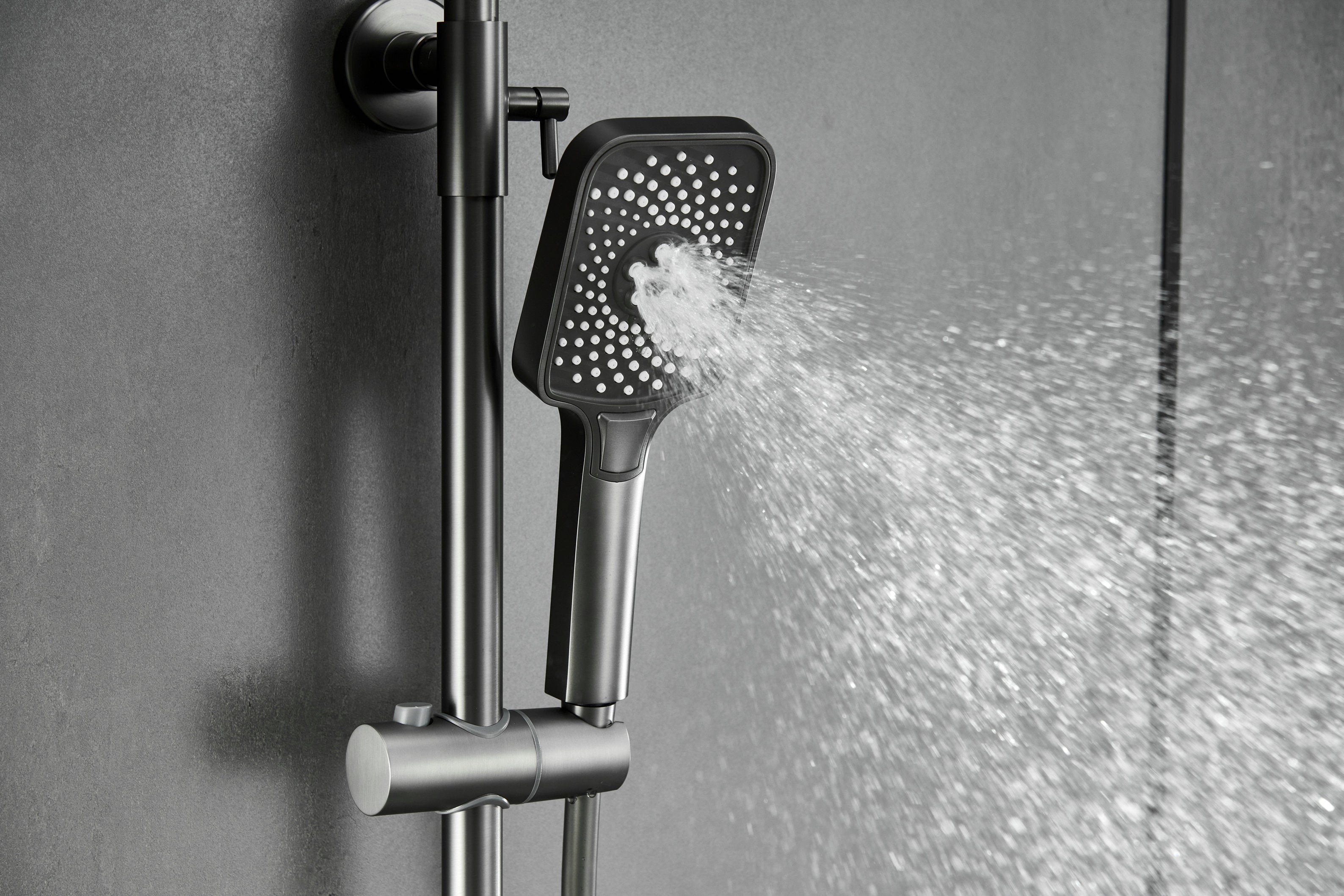 Novo Dynamic Thermostatic Brushed Gunmetal Modern Mixer Shower System 4-Function Solid Brass