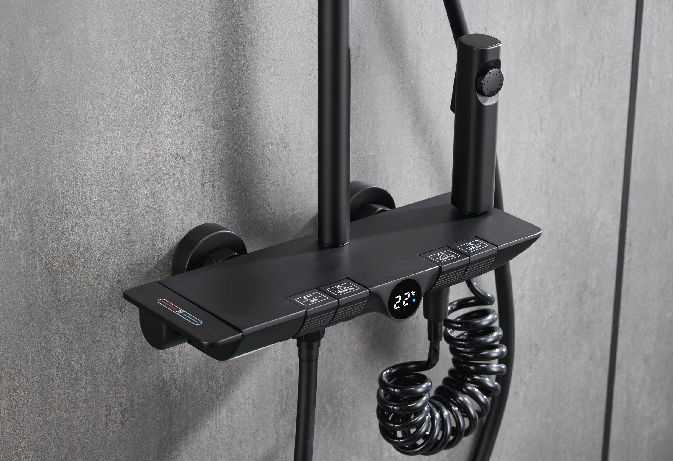Novo Dynamic Thermostatic Matt Black Modern Mixer Shower System 4-Function Solid Brass