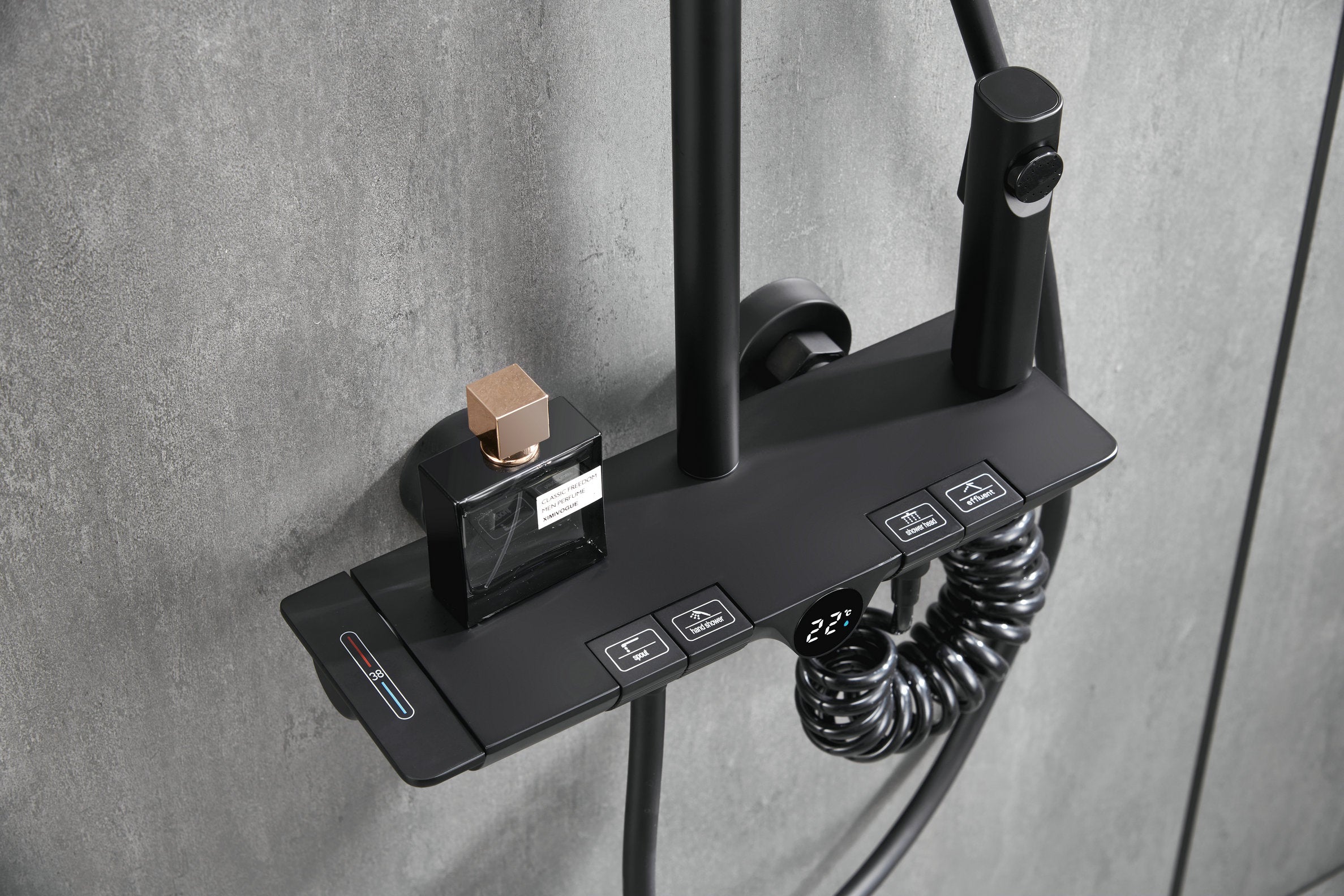 Novo Dynamic Thermostatic Matt Black Modern Mixer Shower System 4-Function Solid Brass
