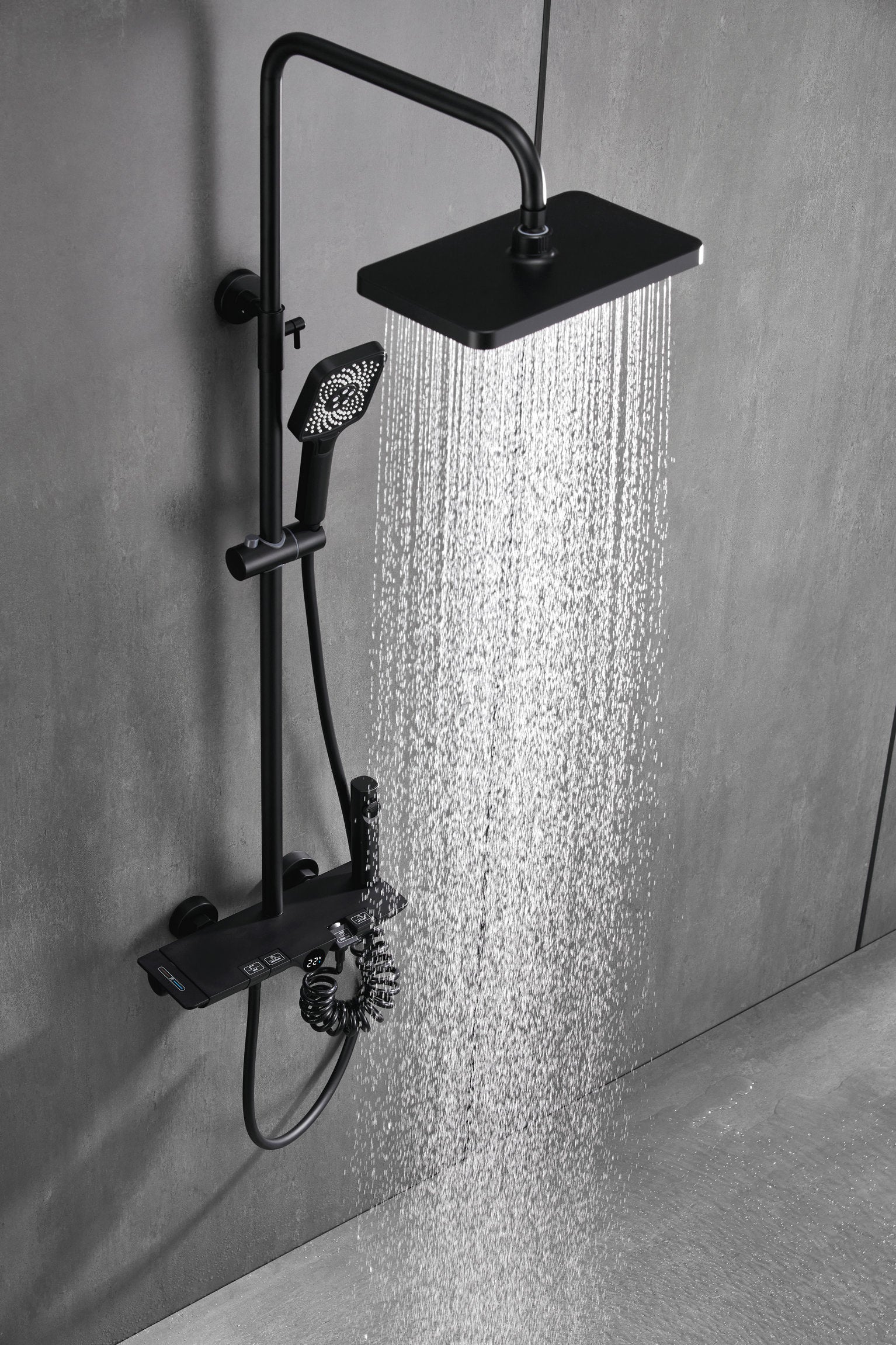 Novo Dynamic Thermostatic Matt Black Modern Mixer Shower System 4-Function Solid Brass
