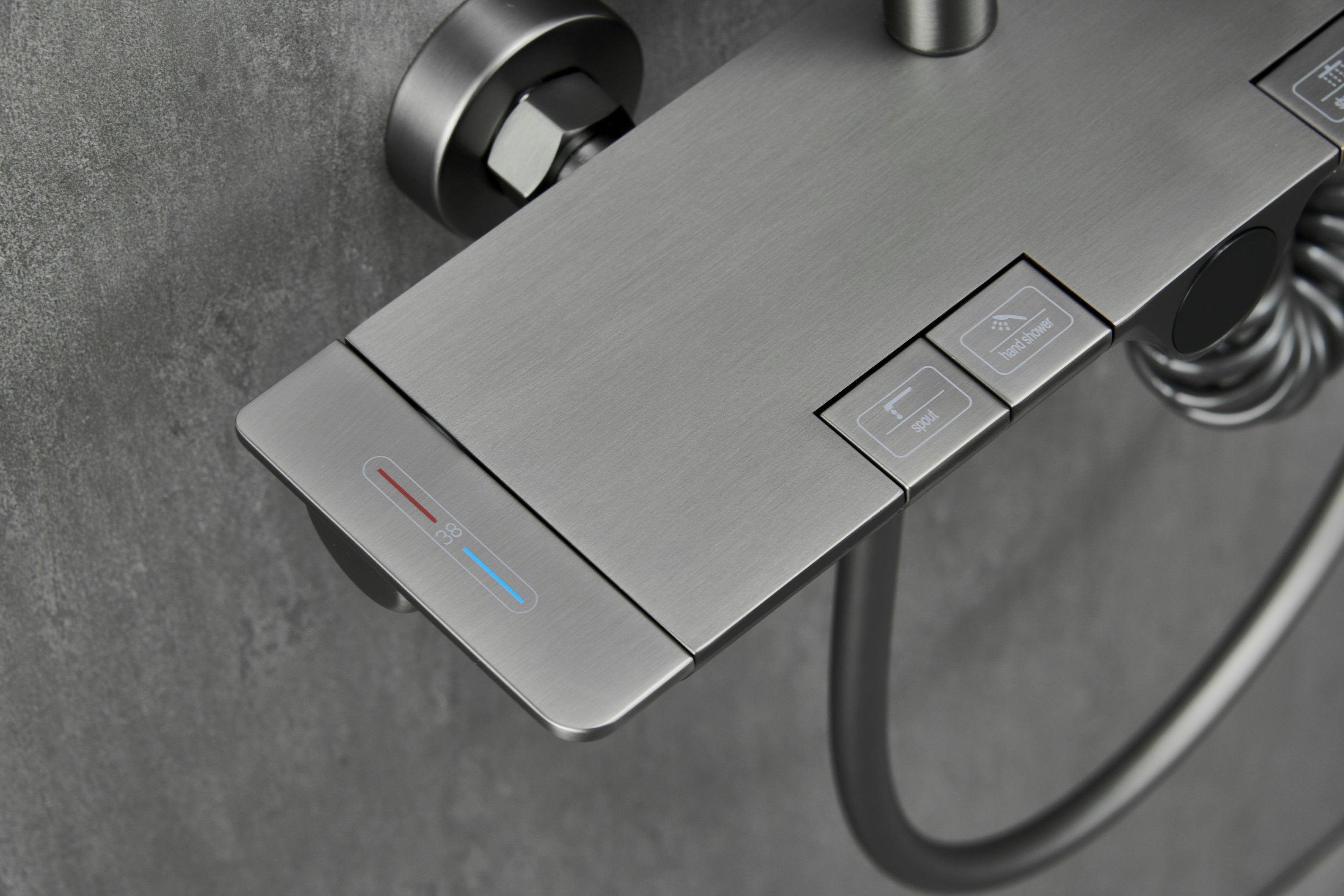 Novo Dynamic Thermostatic Brushed Gunmetal Modern Mixer Shower System 4-Function Solid Brass