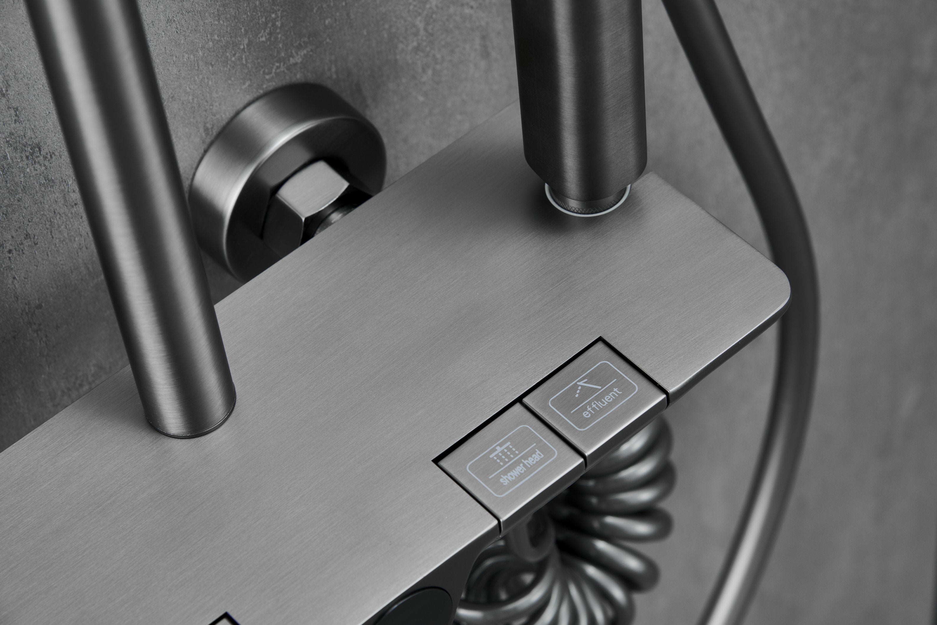 Novo Dynamic Thermostatic Brushed Gunmetal Modern Mixer Shower System 4-Function Solid Brass