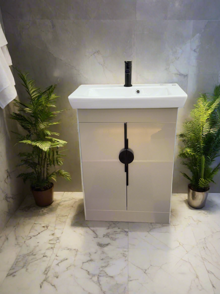 Novo Porto 650mm Cashmere Metallic 2-Door Floorstanding Vanity unit with Nano Glazed Ceramic Basin