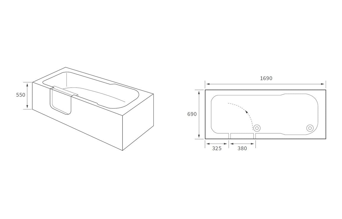 Easy Access 1690x690x550mm 0TH Bath