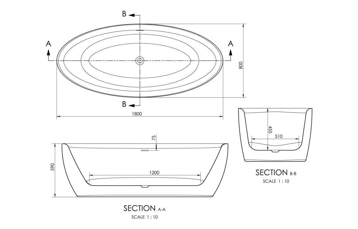 Edmonton Freestanding 1800x800x580mm Bath
