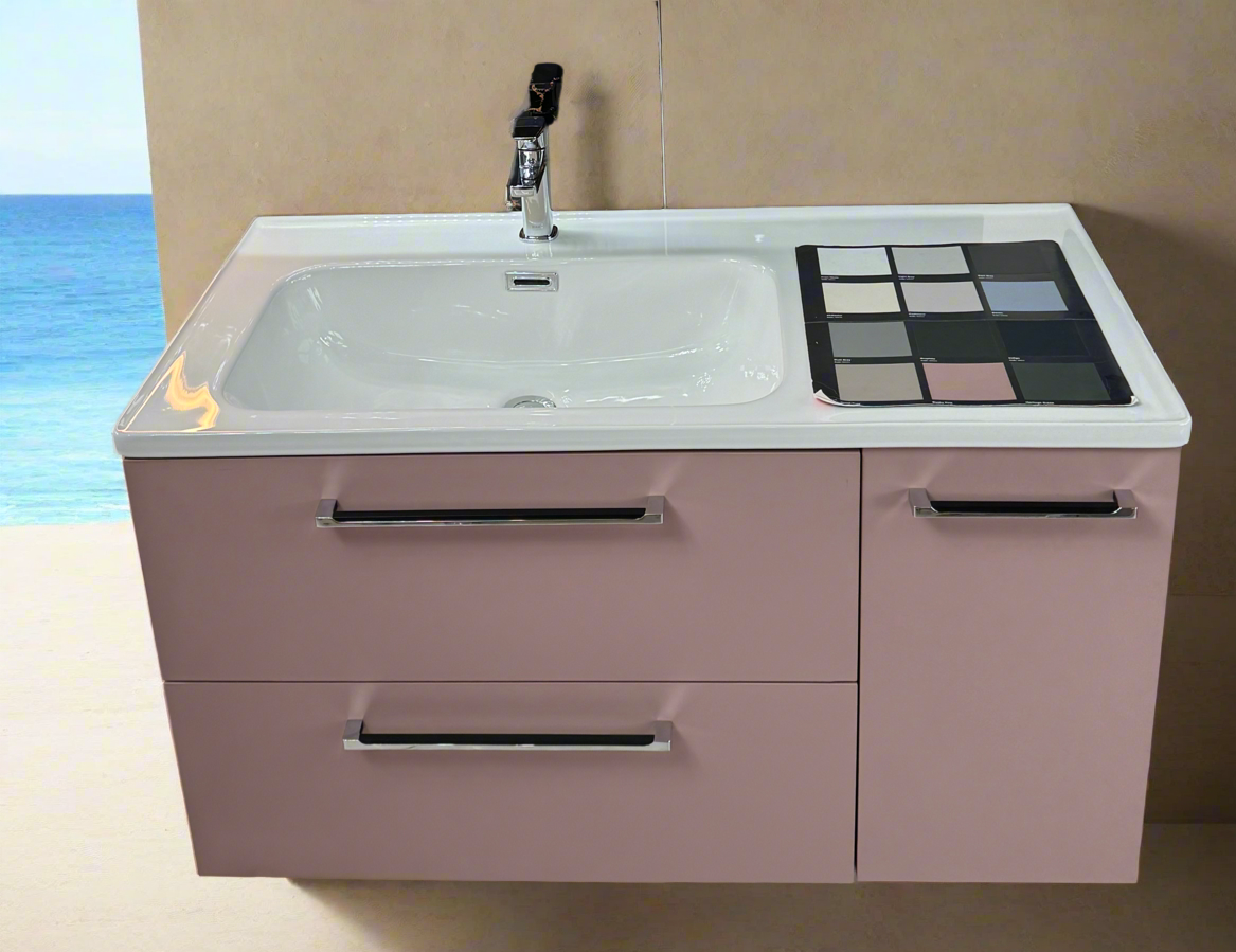 Novo 1175-1000 Sarica Acrylic Matt Pink 2-Draw Vanity with Single Door & Nano Glazed Ceramic Basin