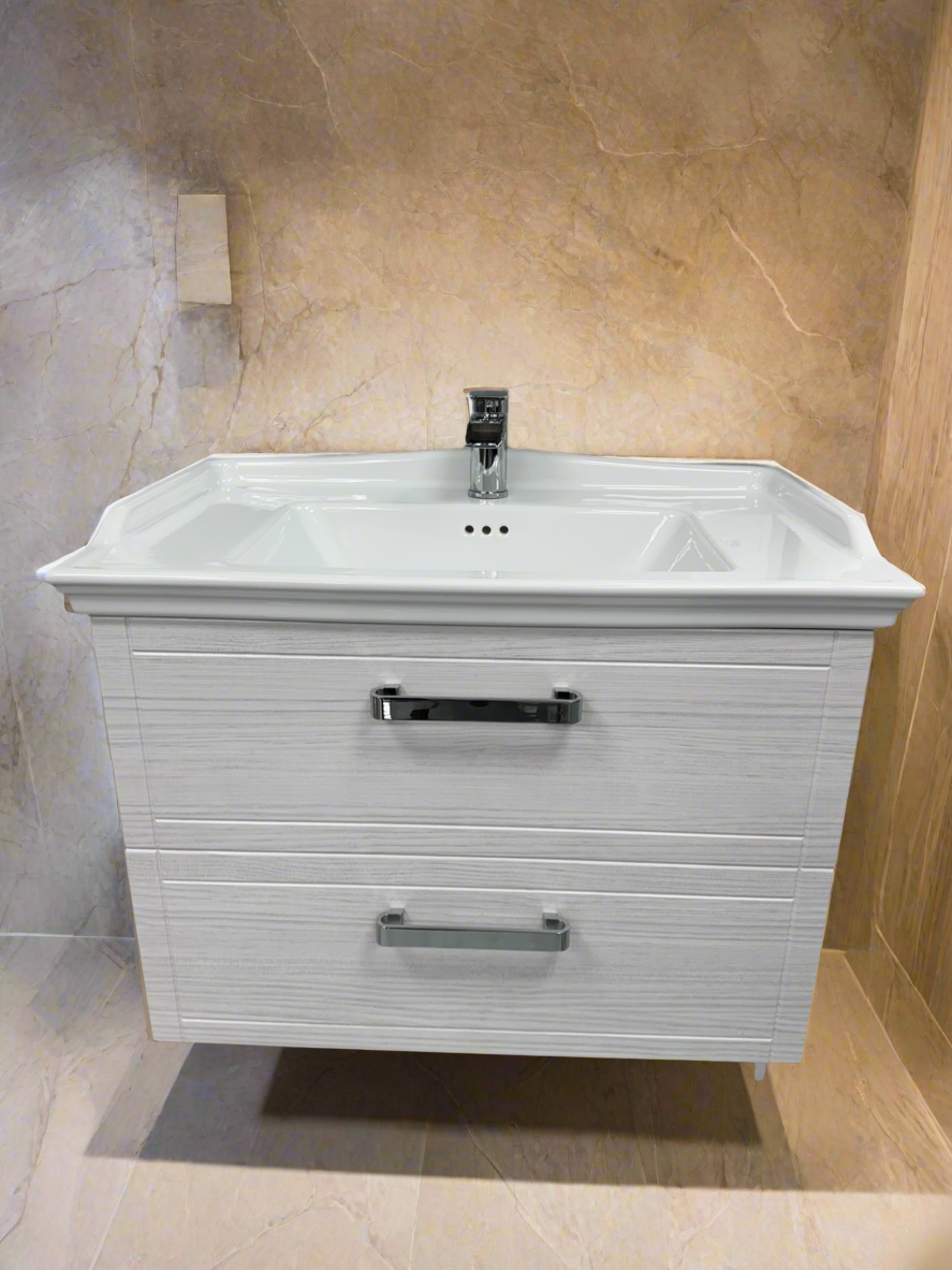 Capdokia 800mm White Regato 2-Draw Wallhung Bathroom Vanity Unit with Nano Glazed Ceramic Basin