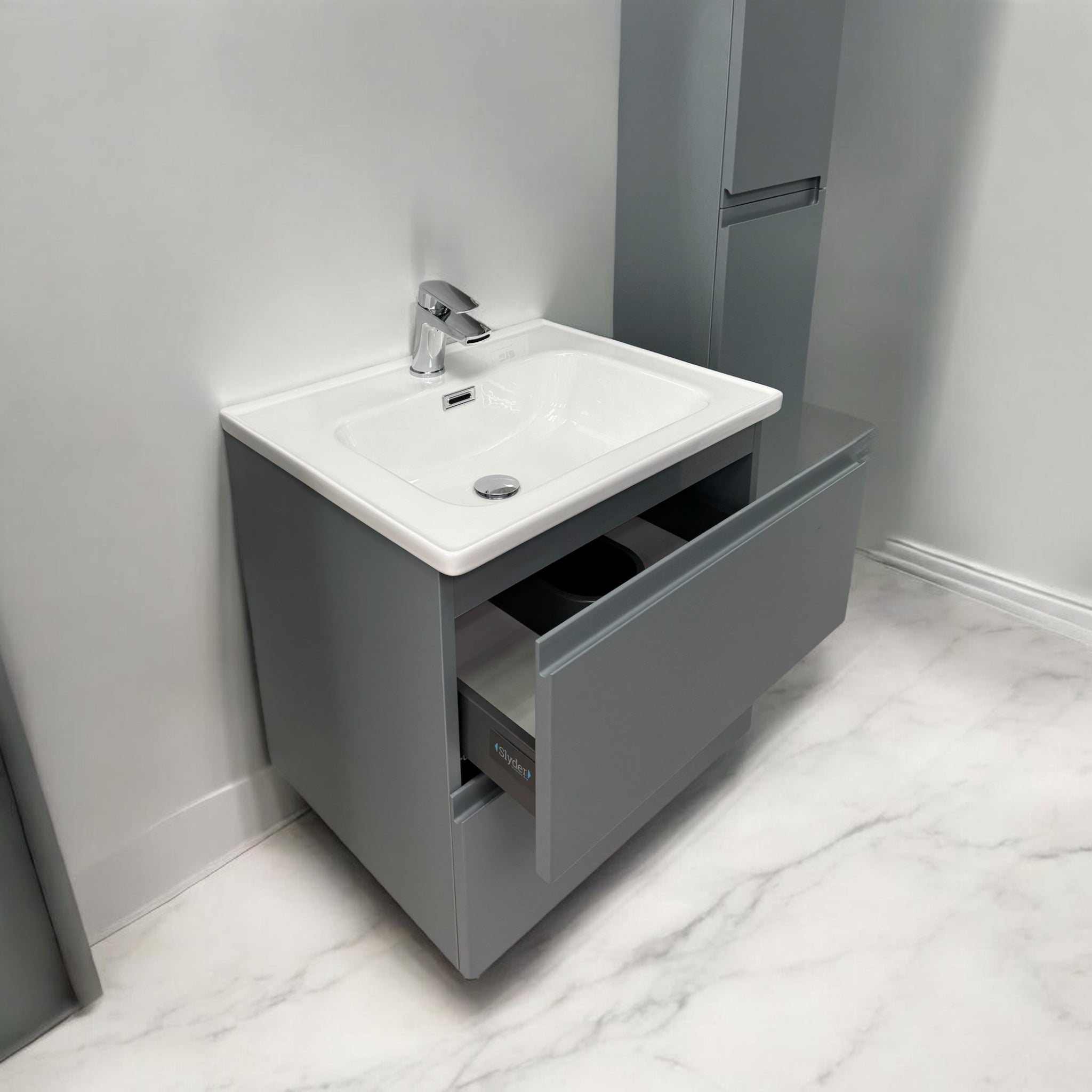 Novo 1175-60 Opus Monument Grey 2-Draw Vanity & Nano Glazed Ceramic Basin