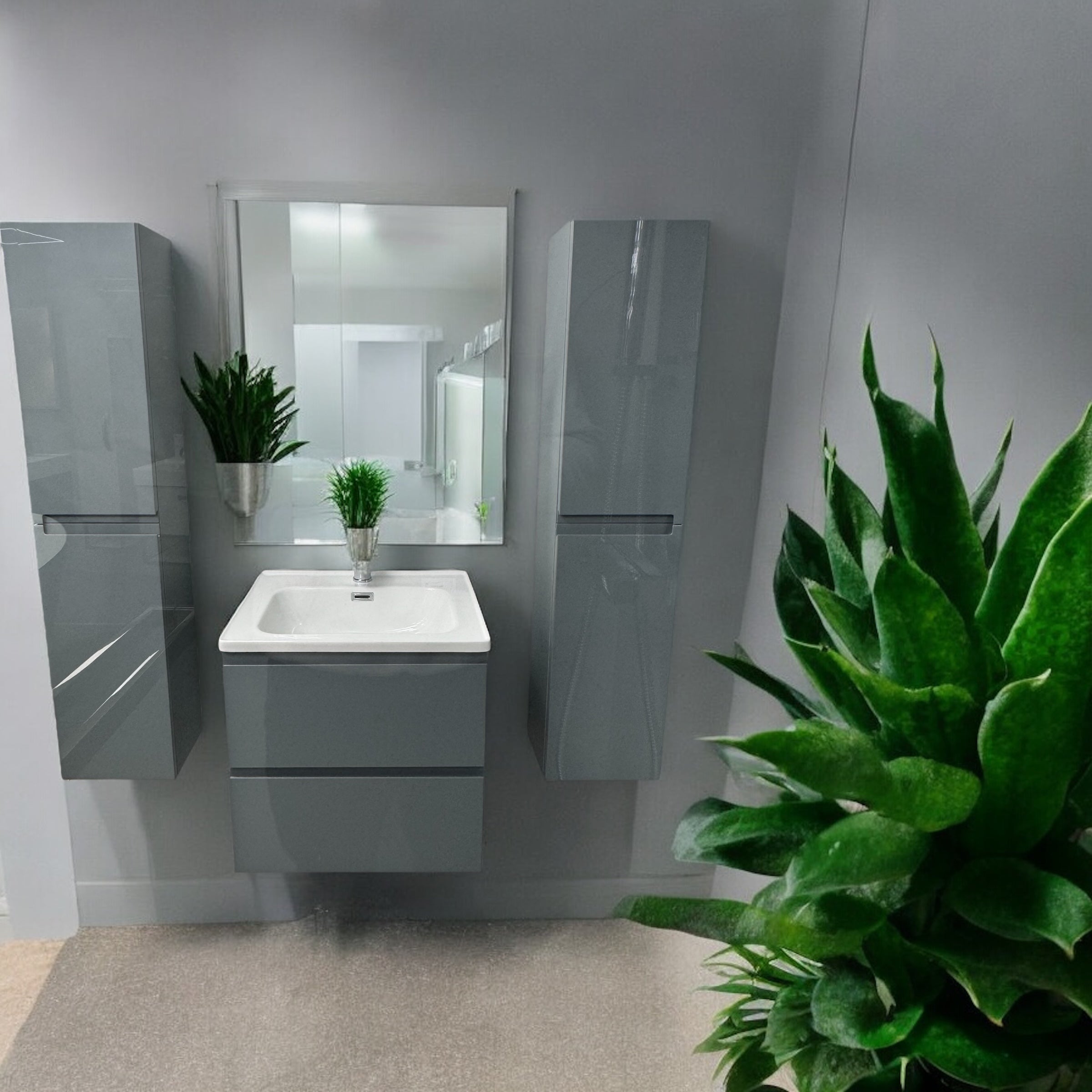 Novo 1175-60 Opus Monument Grey 2-Draw Vanity & Nano Glazed Ceramic Basin