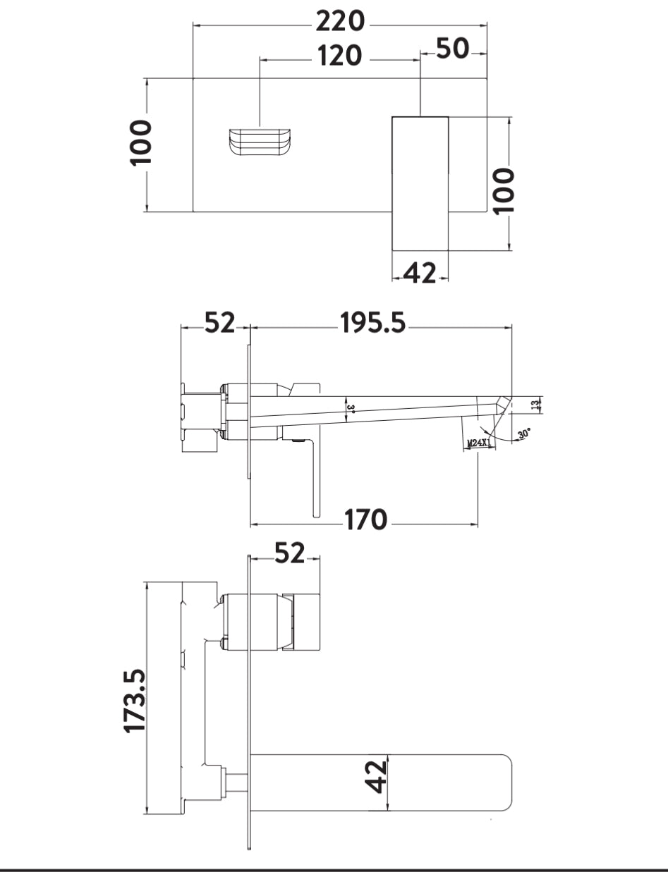 MRI Black Wall Mounted Basin Mixer