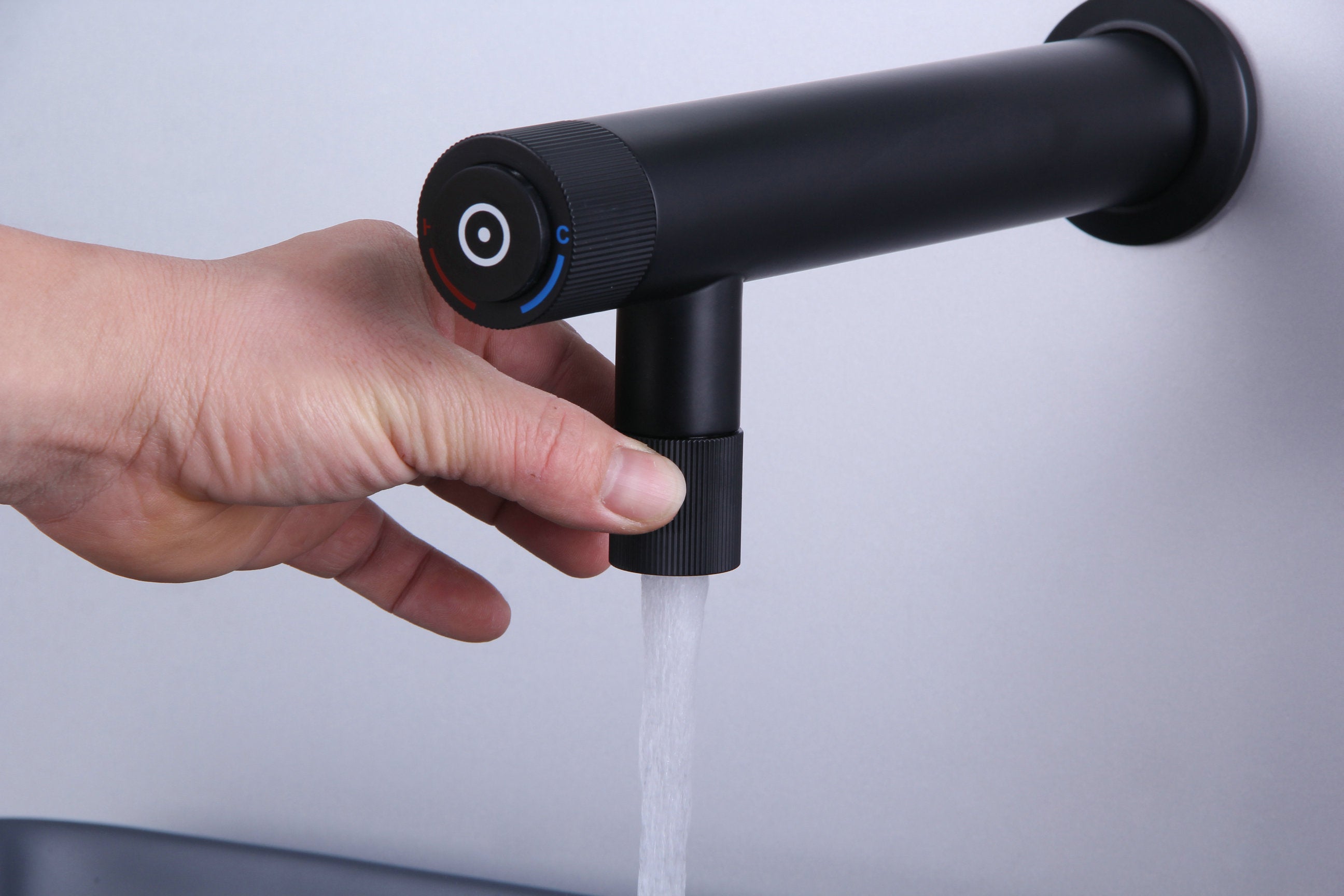 Novo HC-5 Matt Black Wall Mounted Basin Mixer Tap