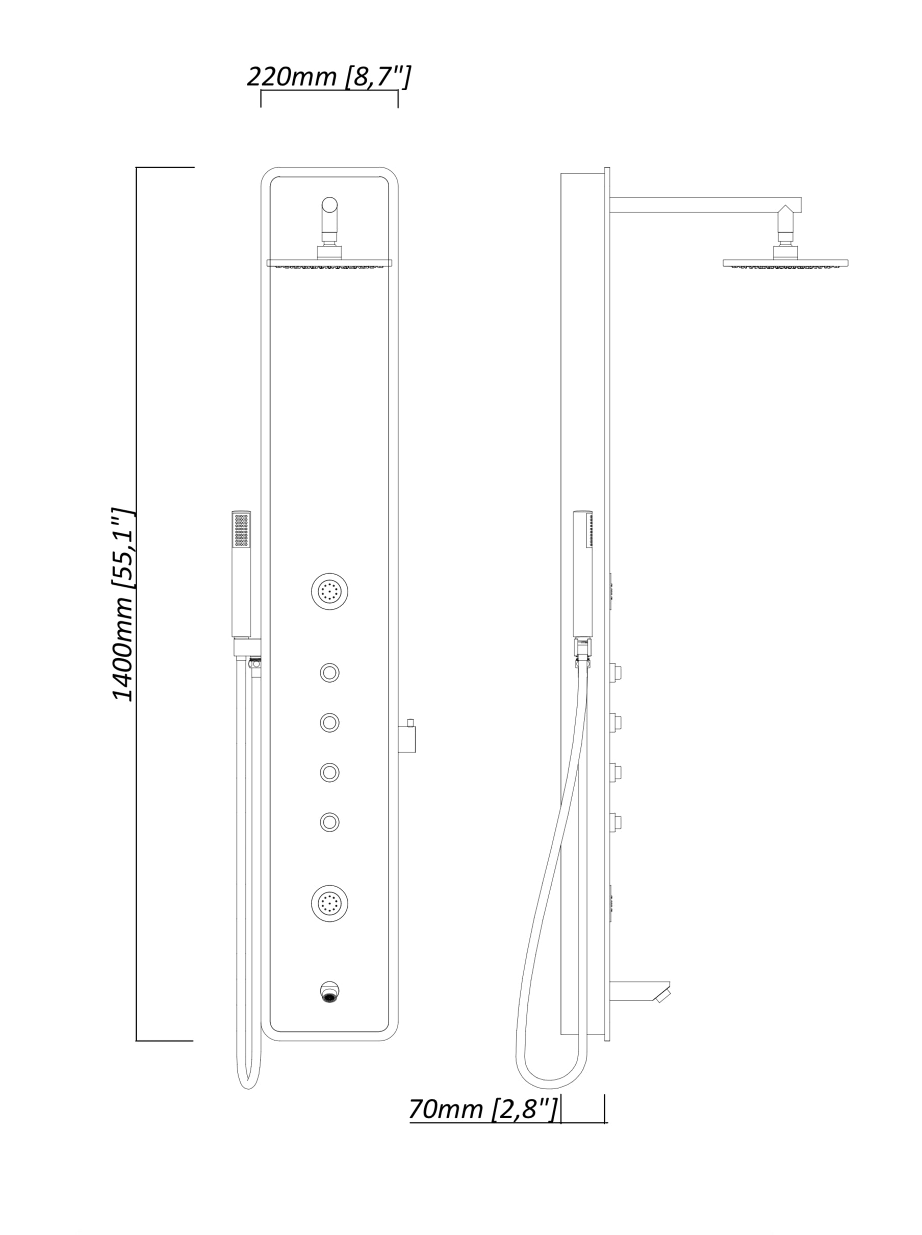 Novo Glass Aluminium Designer Thermostatic Column shower Pack