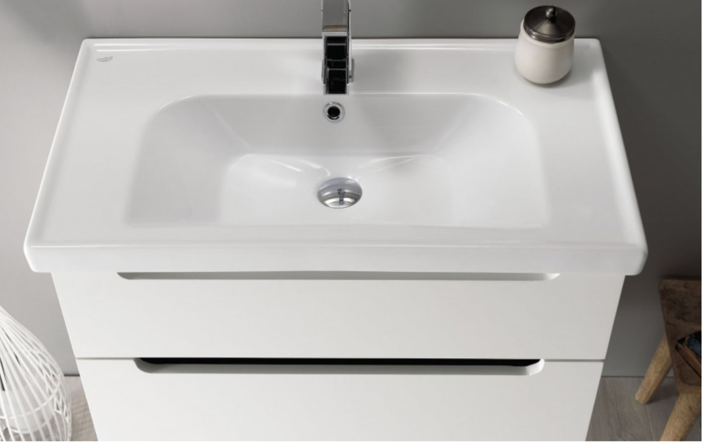 900 Frame Floorstanding 2-Draw with Single Door Handleless Vanity unit with Ceramic Basin