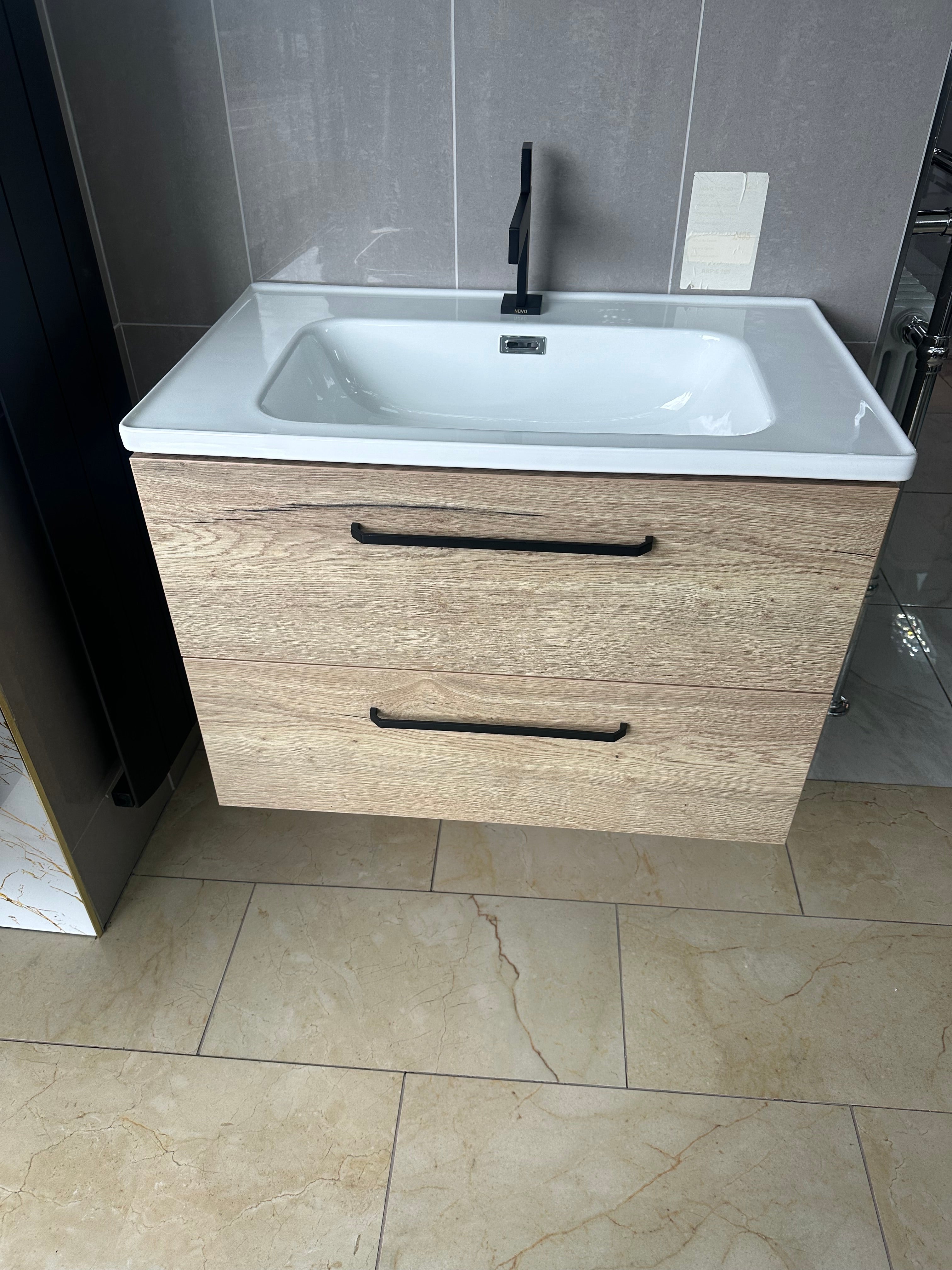 Novo 1175-80 HF Oak 2-Draw Vanity & Nano Glazed Ceramic Basin