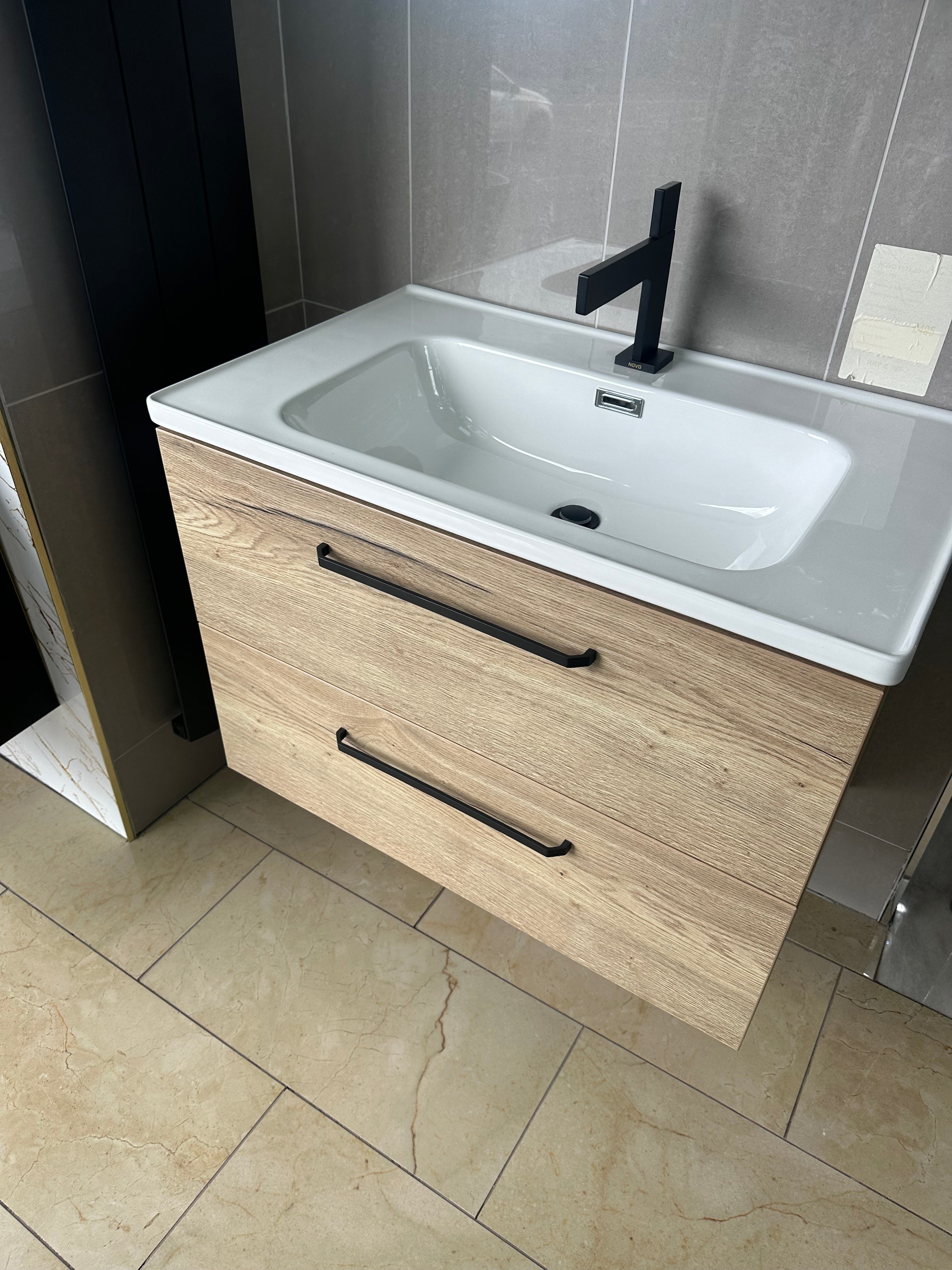 Novo 1175-80 HF Oak 2-Draw Vanity & Nano Glazed Ceramic Basin