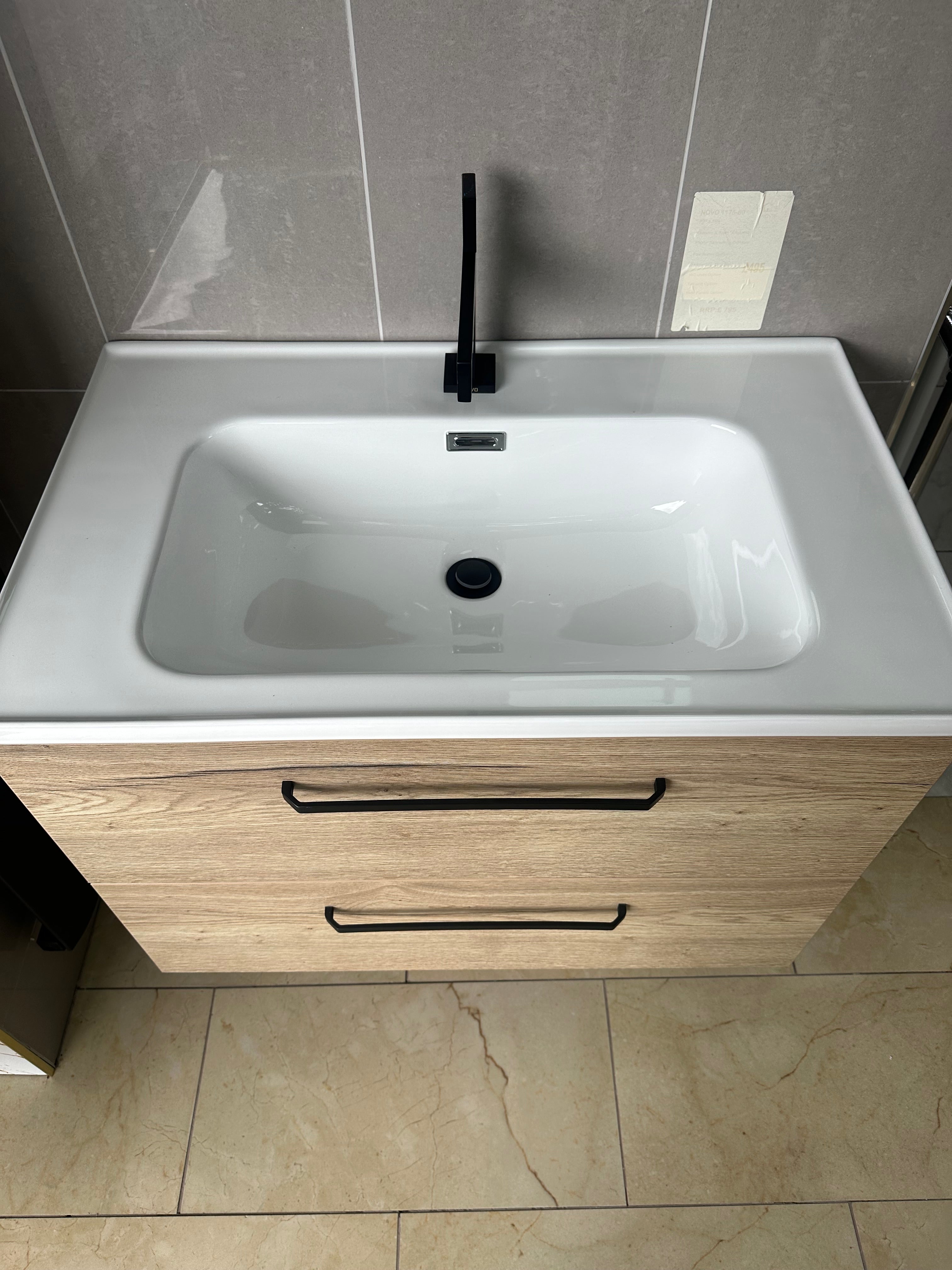 Novo 1175-80 HF Oak 2-Draw Vanity & Nano Glazed Ceramic Basin