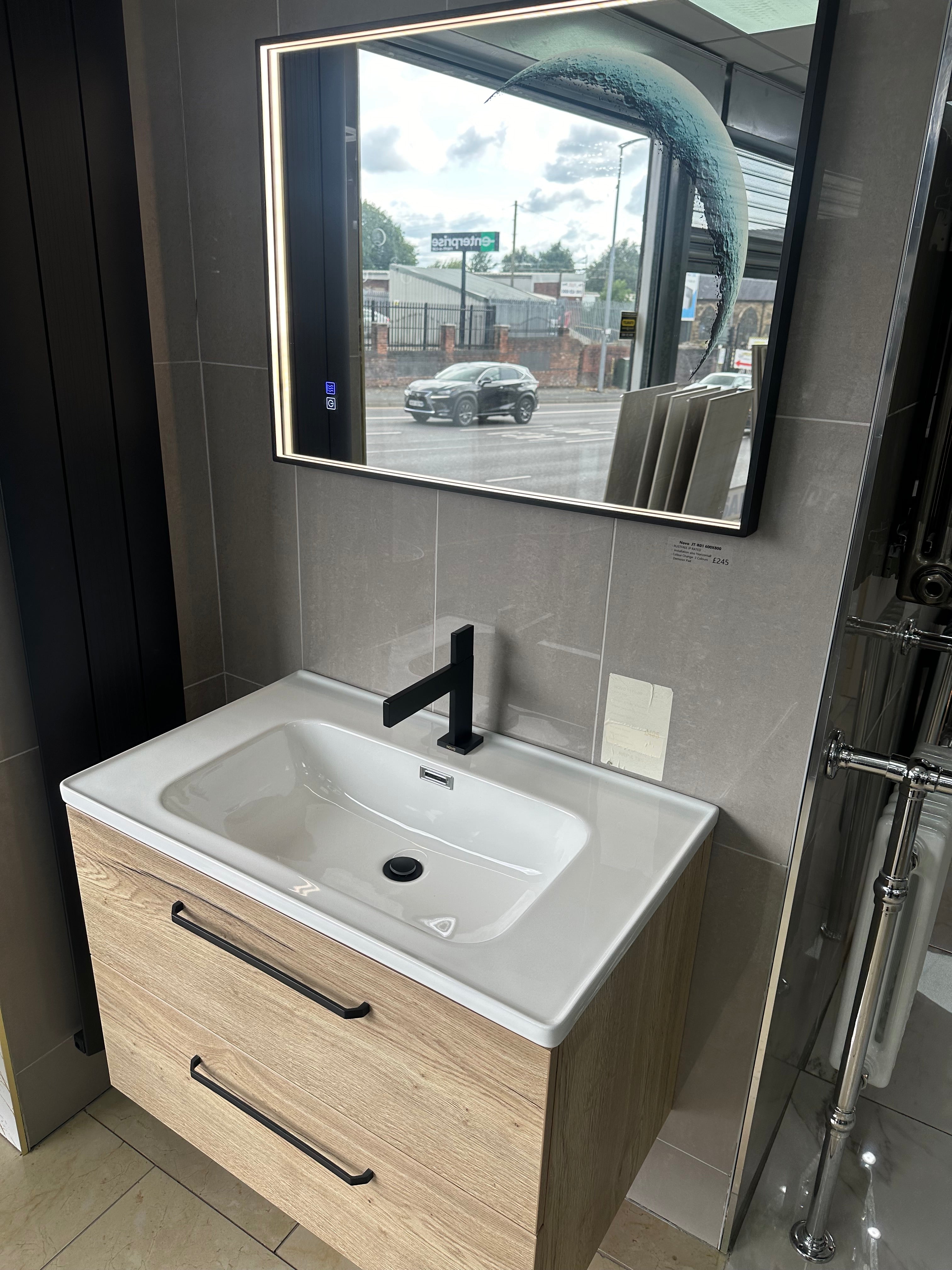 Novo 1175-80 HF Oak 2-Draw Vanity & Nano Glazed Ceramic Basin