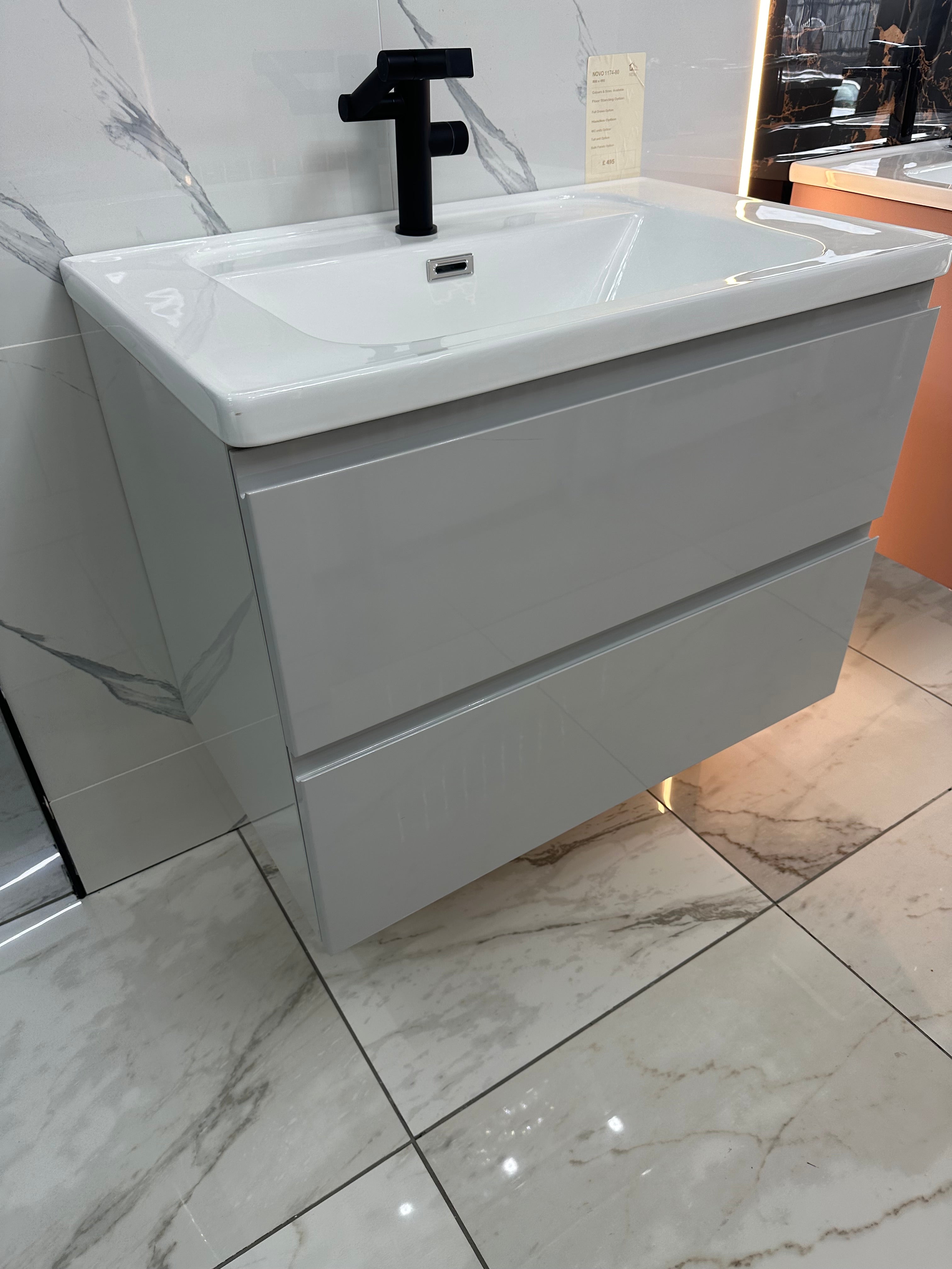 Novo 1174-80 Opus Light Grey 2-Draw Vanity & Nano Glazed Ceramic Basin