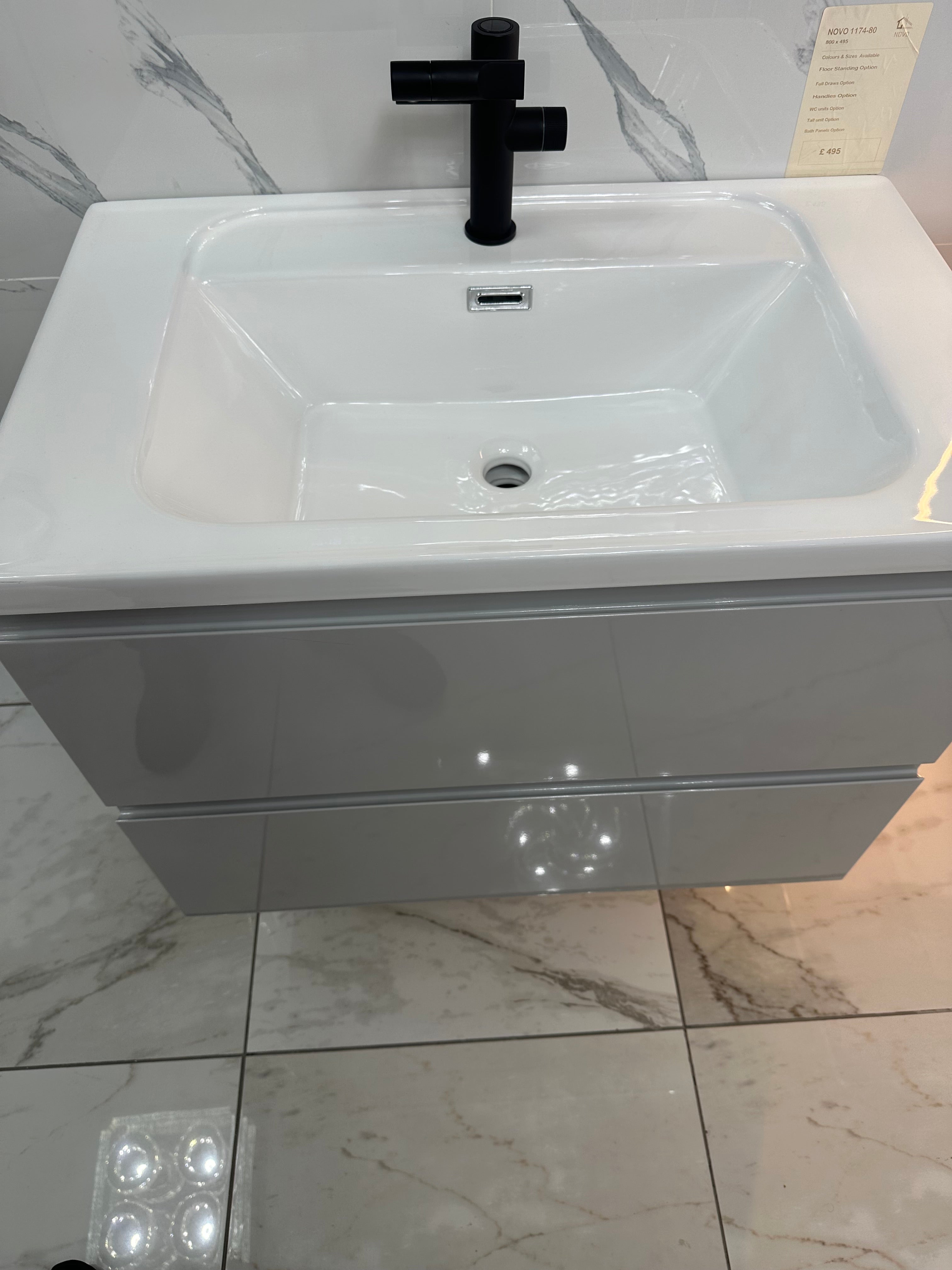 Novo 1174-80 Opus Light Grey 2-Draw Vanity & Nano Glazed Ceramic Basin