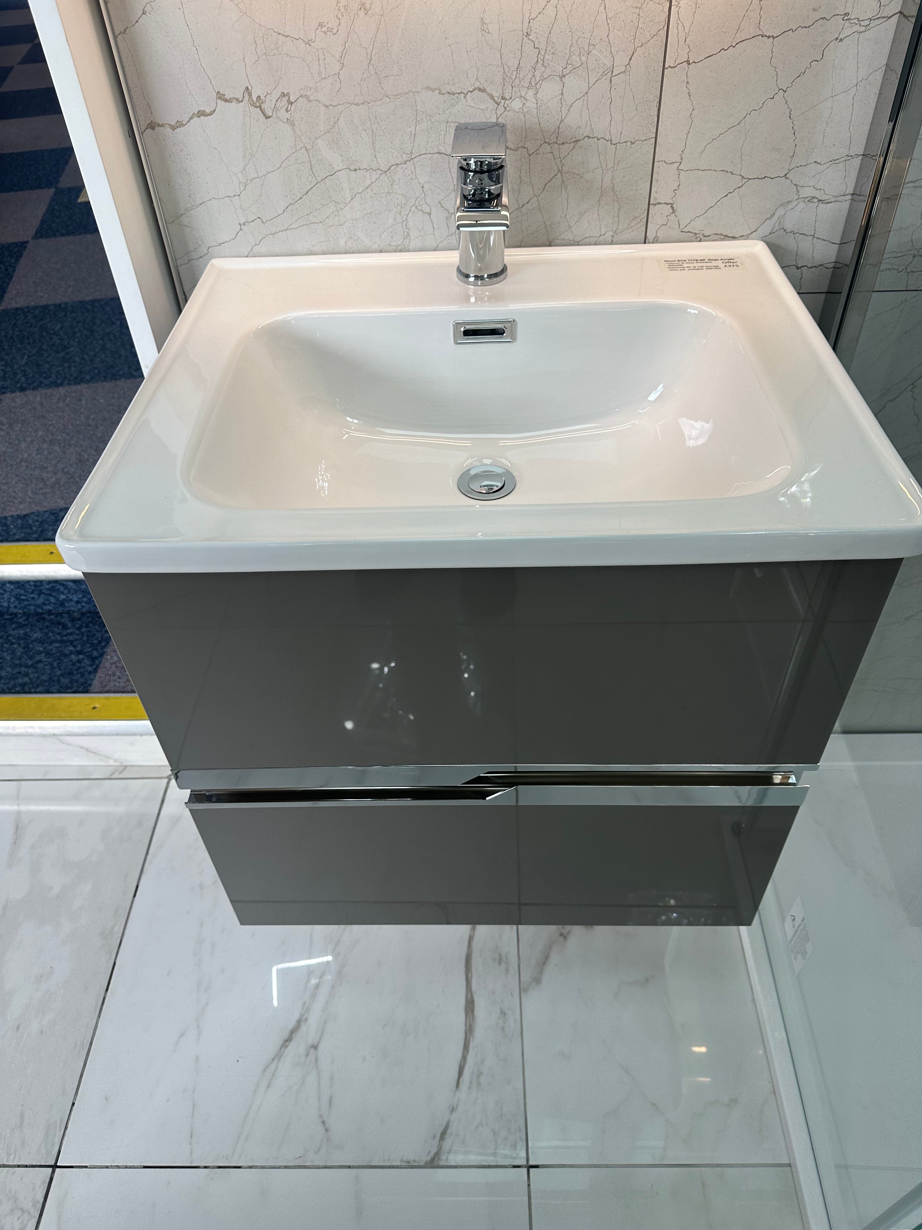 Novo 1175-60 DTA Onyx Acrylic Grey 2-Draw Vanity & Nano Glazed Ceramic Basin