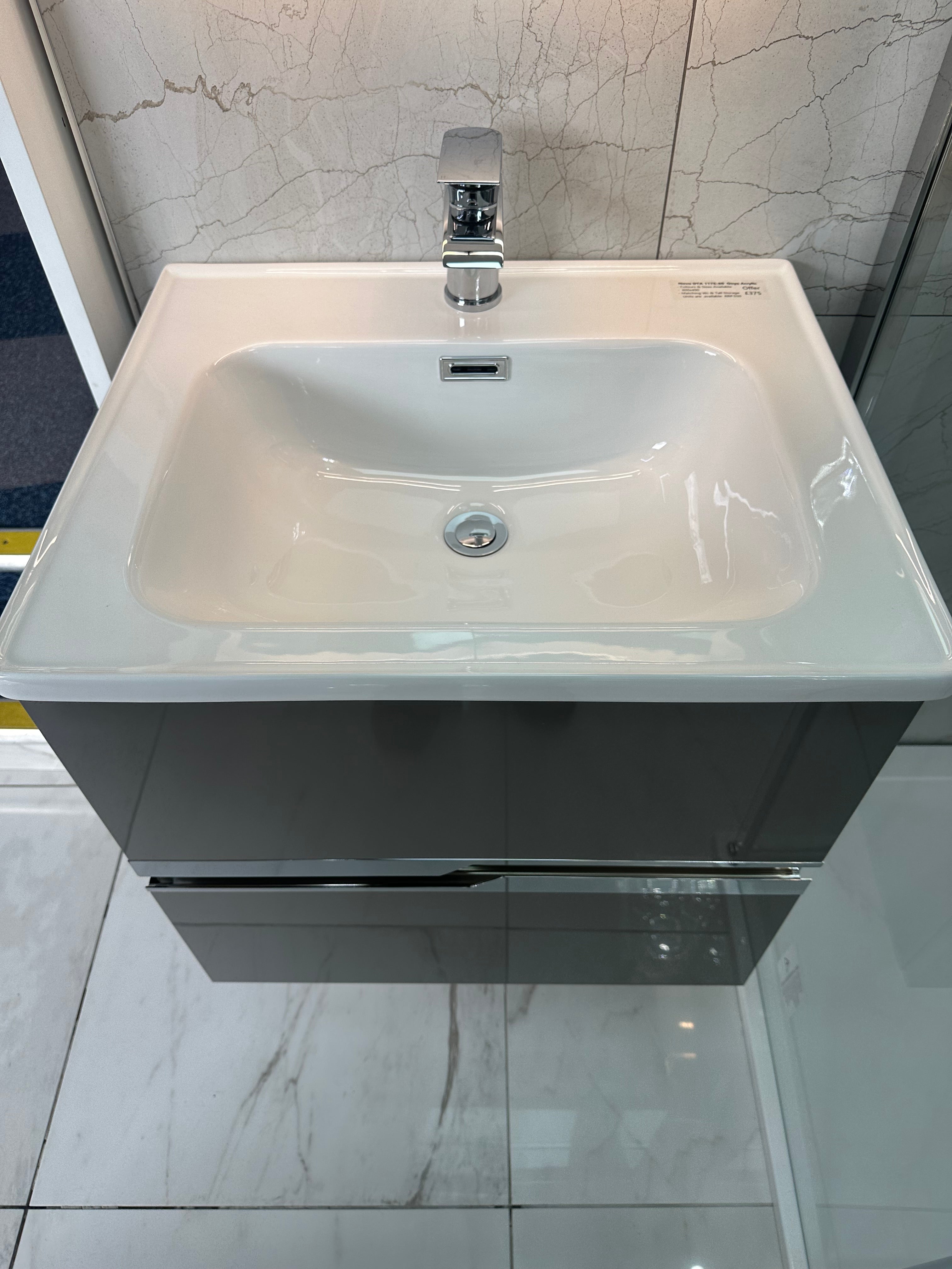 Novo 1175-60 DTA Onyx Acrylic Grey 2-Draw Vanity & Nano Glazed Ceramic Basin