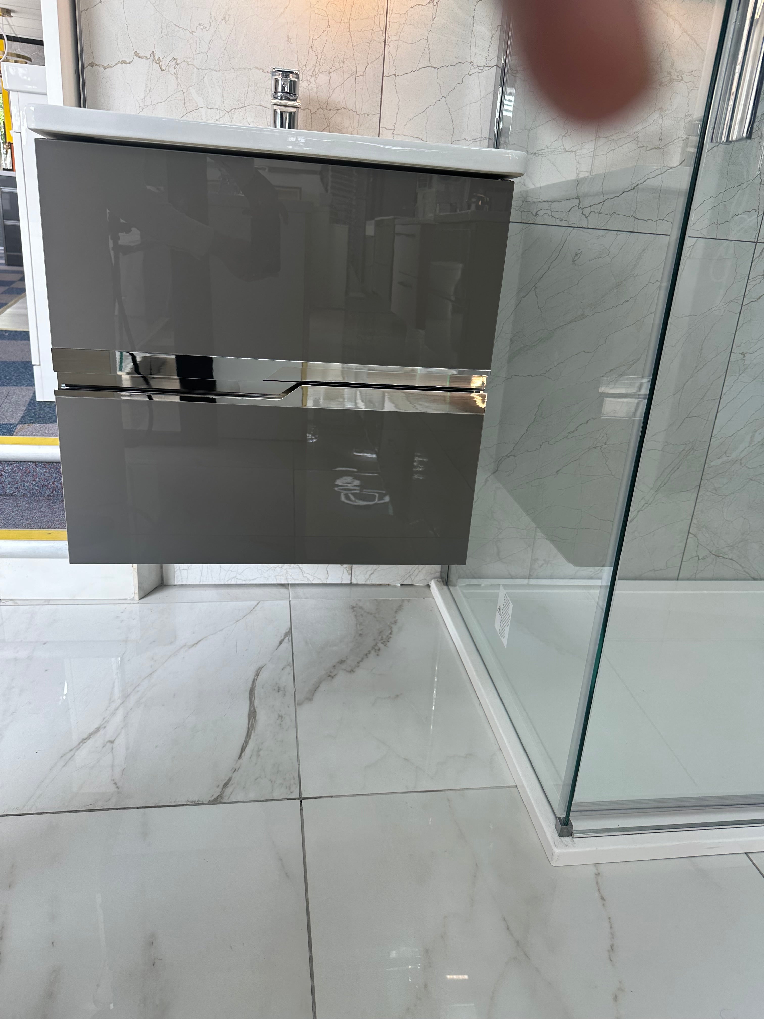 Novo 1175-60 DTA Onyx Acrylic Grey 2-Draw Vanity & Nano Glazed Ceramic Basin