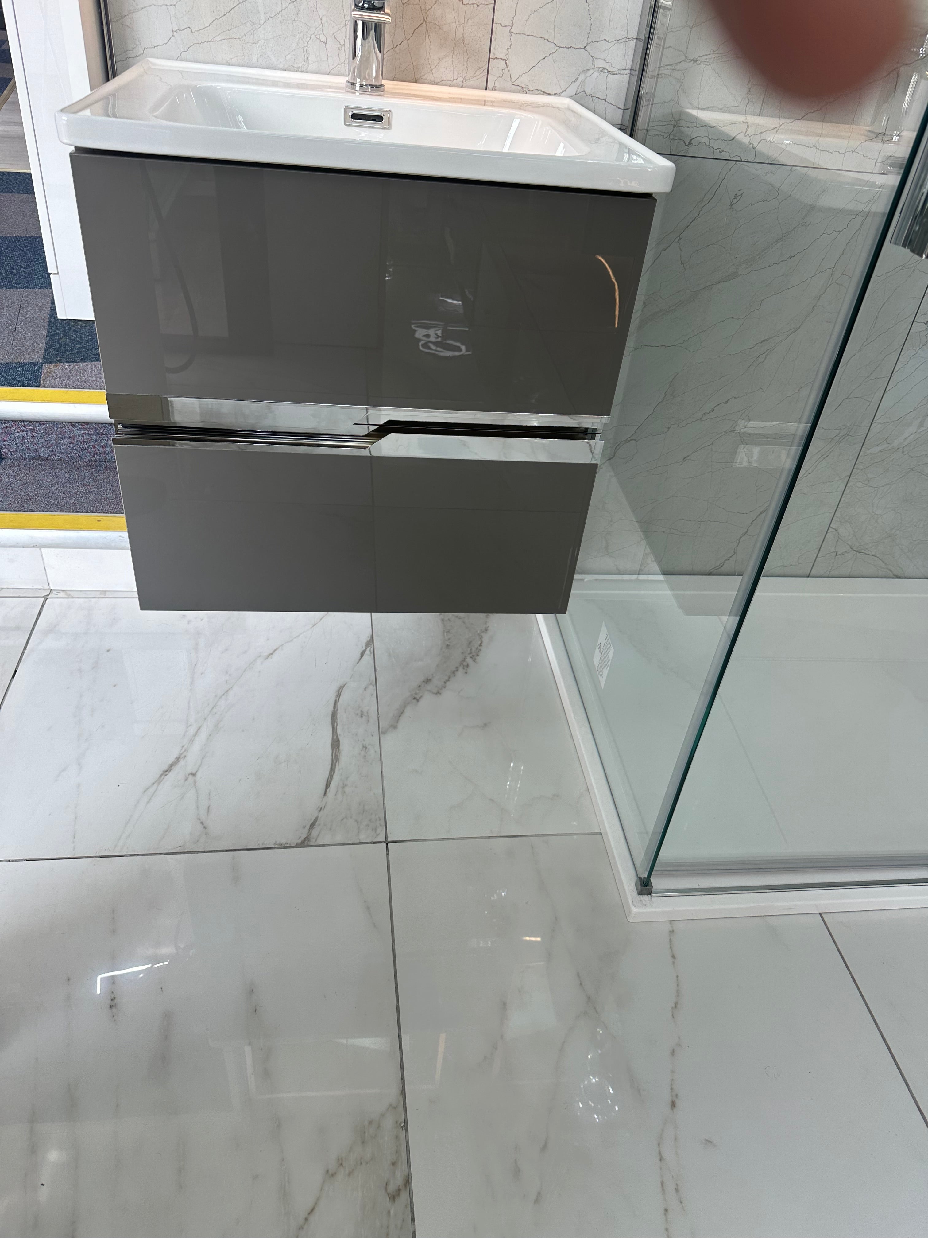 Novo 1175-60 DTA Onyx Acrylic Grey 2-Draw Vanity & Nano Glazed Ceramic Basin