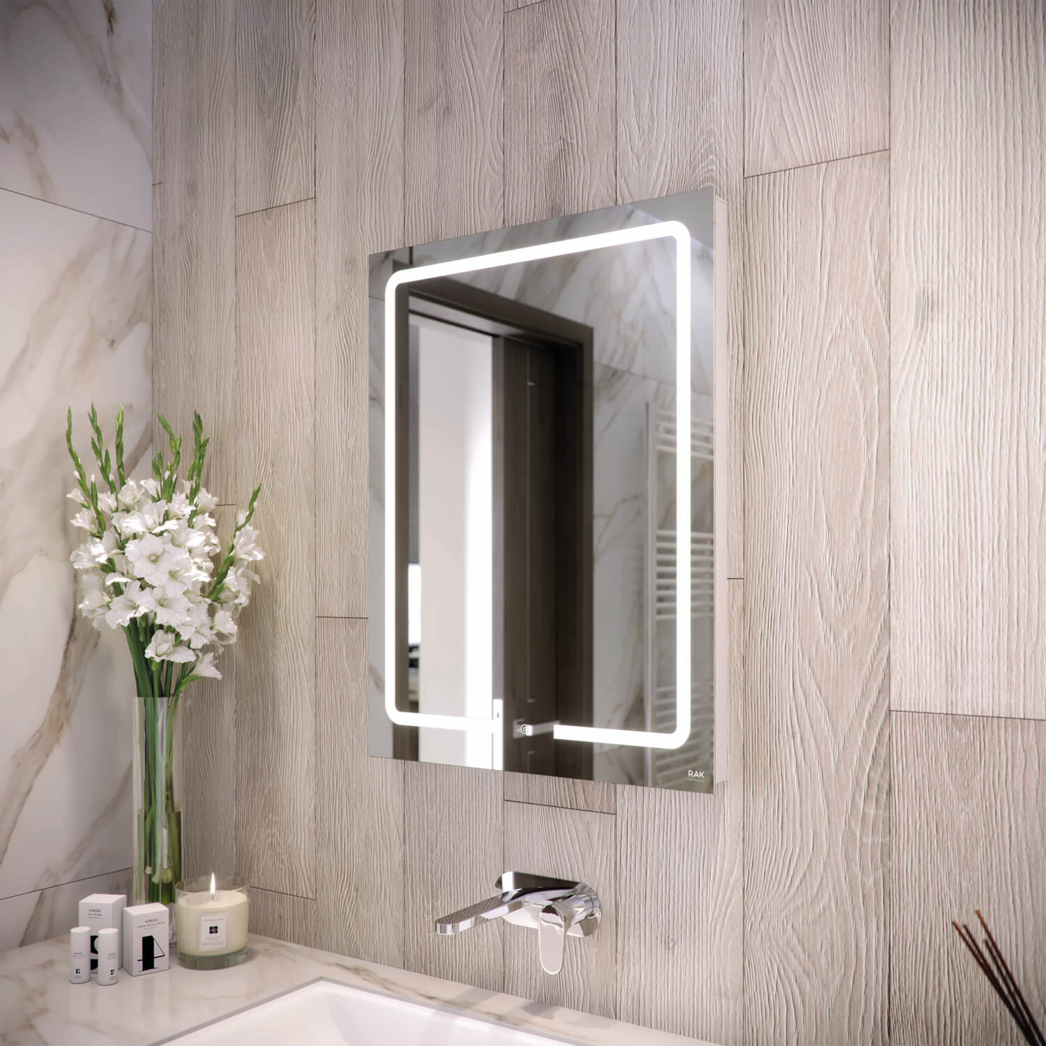 RAK Pegasus 600 x 800mm LED Illuminated Portrait Mirror With Touch Sensor Switch