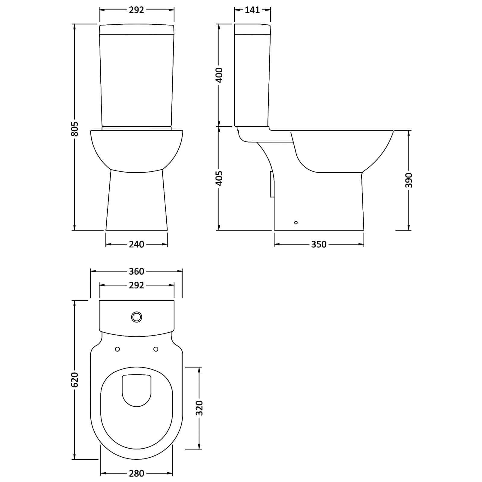 Nuie Provost 620mm White Compact Pan And Cistern With Fittings