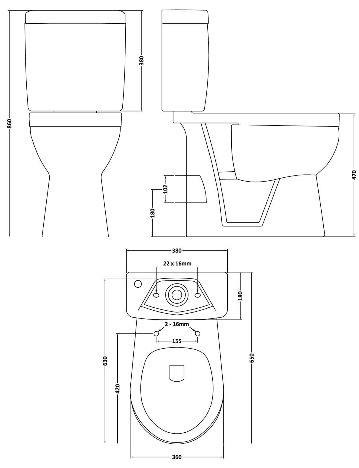 Nuie Doc M 380 x 630mm Close Coupled Comfort Height Pan And Cistern Set