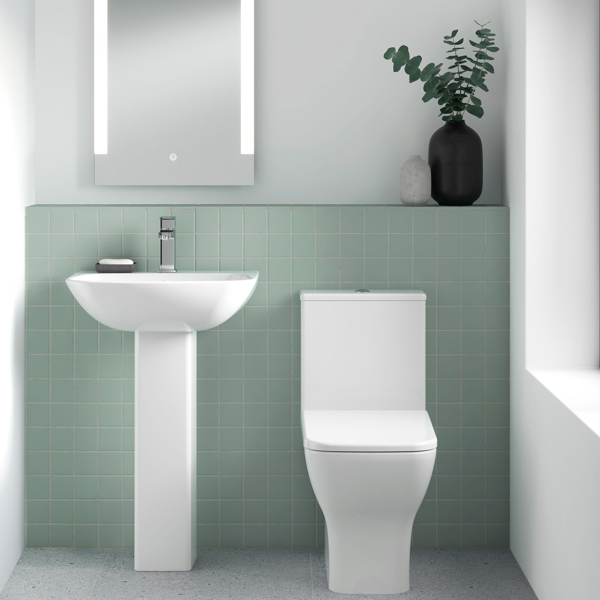 Nuie Ava 375 x 610mm Closed Coupled Rimless White Pan With Cistern And Seat